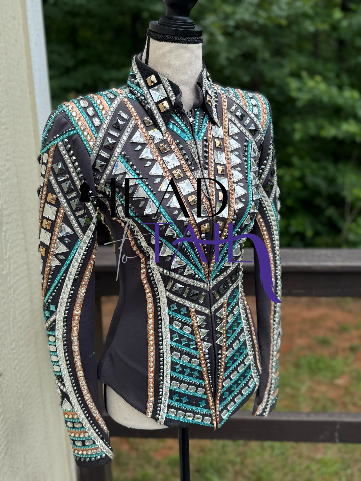 Lindsey James Show Clothing Teal, Rose Gold & Silver Showmanship Jacket - Youth Large/Adult X-Small
