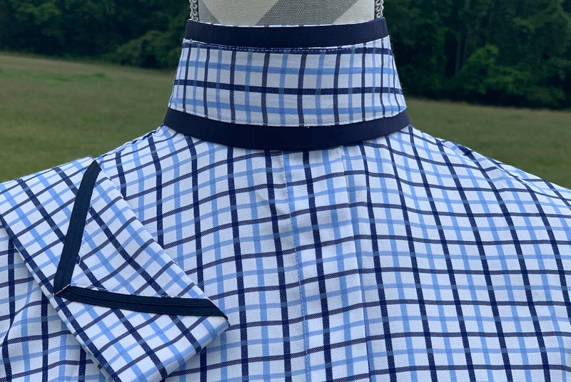 Boo Yah Hunt Shirt with Navy Piping & Brown/Navy V Collars - Size 32