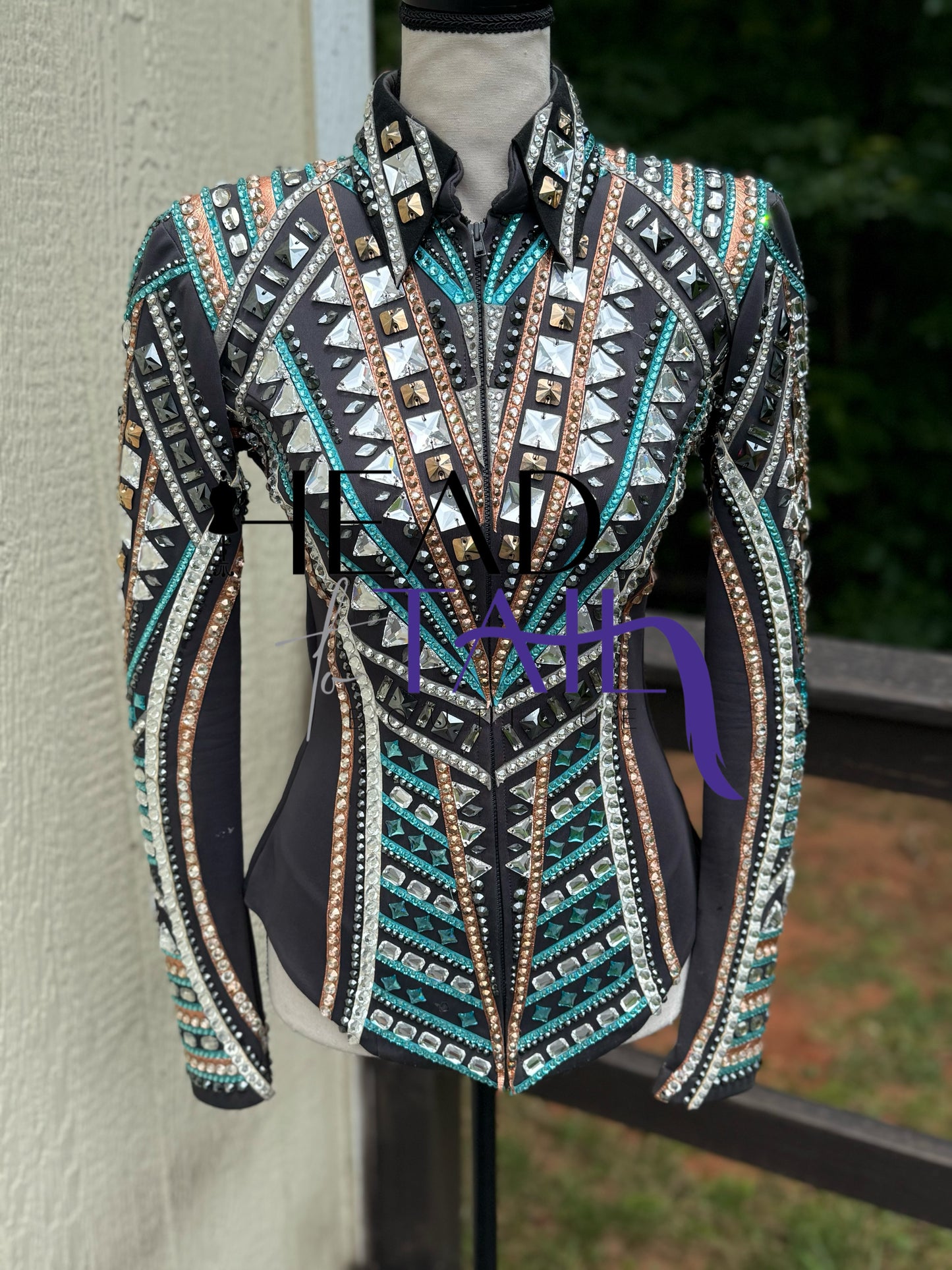 Lindsey James Show Clothing Teal, Rose Gold & Silver Showmanship Jacket - Youth Large/Adult X-Small