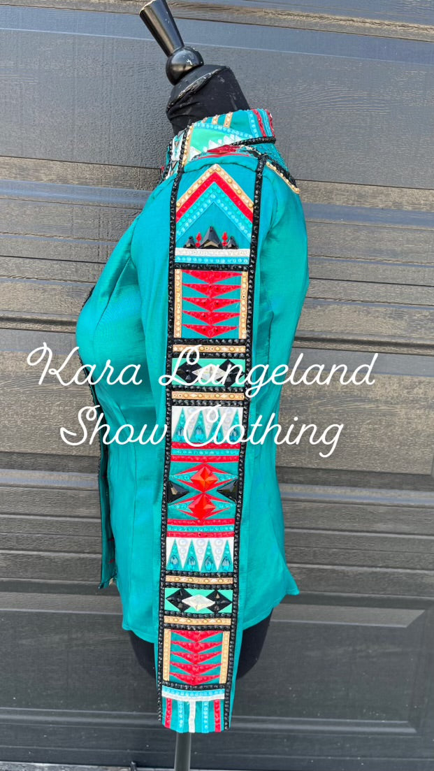 Kara Langeland Deep Teal, Red, White, Mint & Gold Full Sleeve - Medium/Large