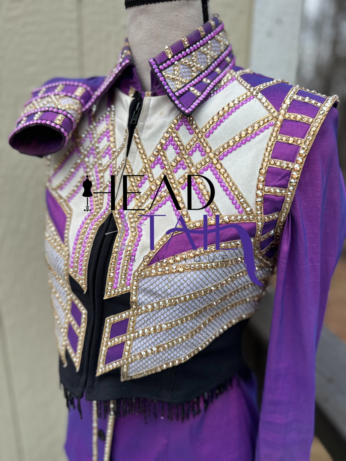 Unbridled Couture Showmanship, Horsemanship, Vest & Day Shirt Magenta Purple & Gold 4 Piece Set - YOUTH Large/ADULT XS
