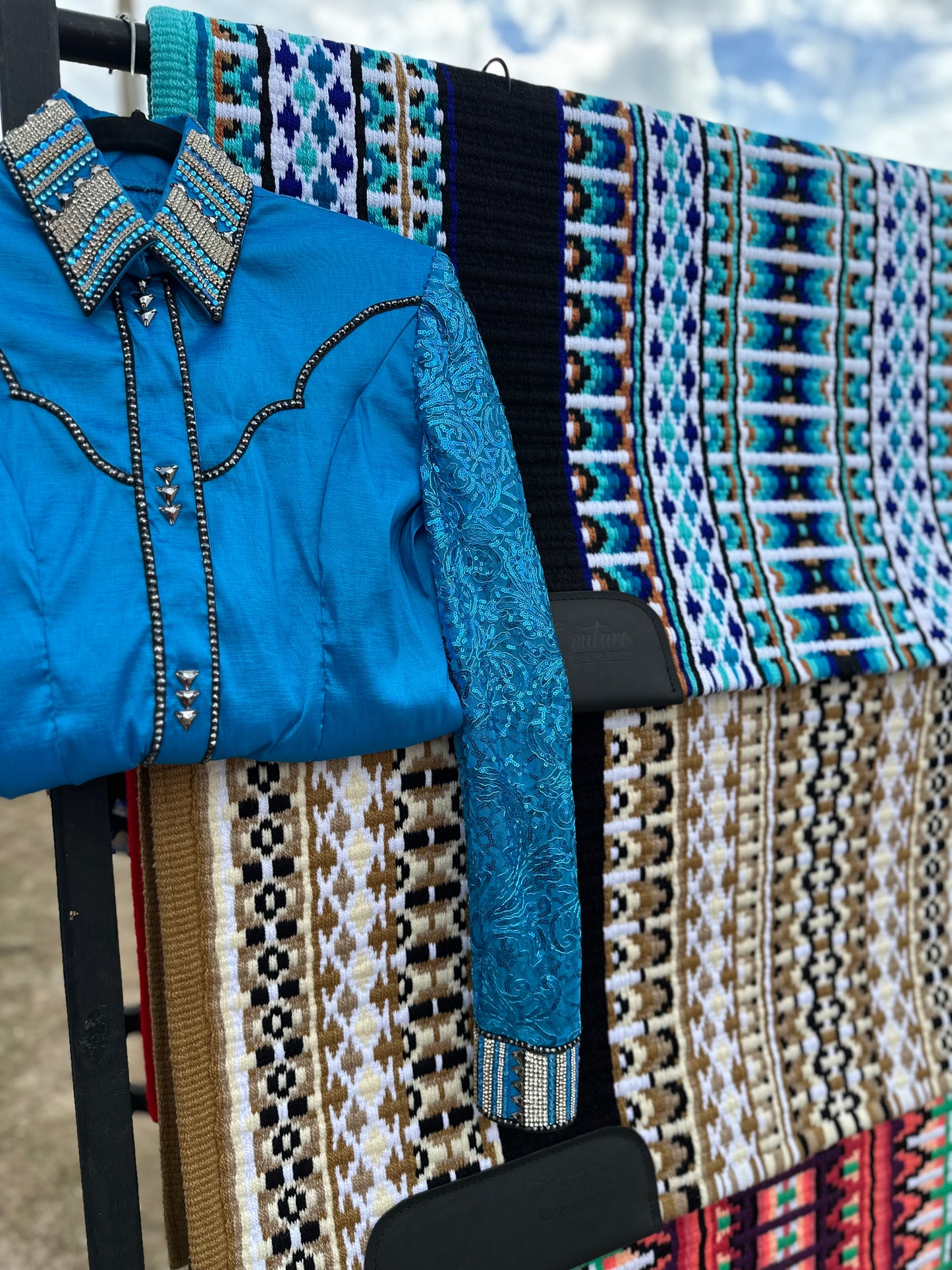 Unbridled Couture Turquoise with Sheer Sleeve & Yoke - Medium