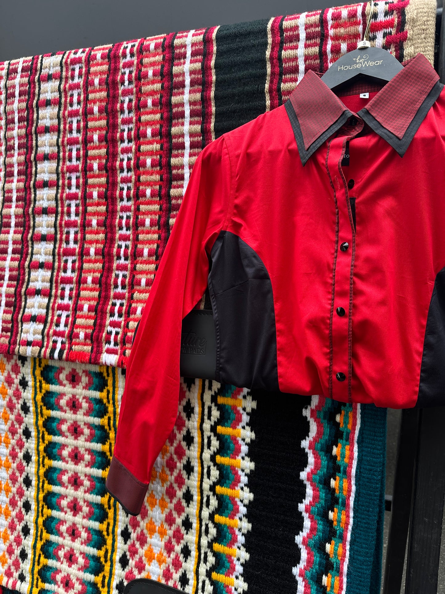 HouseWear Tailored Collection Silky Red with Black/White Print - X-Small
