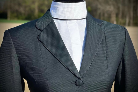 Boo Yah White Shirt with Thin Black Piping and Navy/Black Open Diamond Collars - Size 38