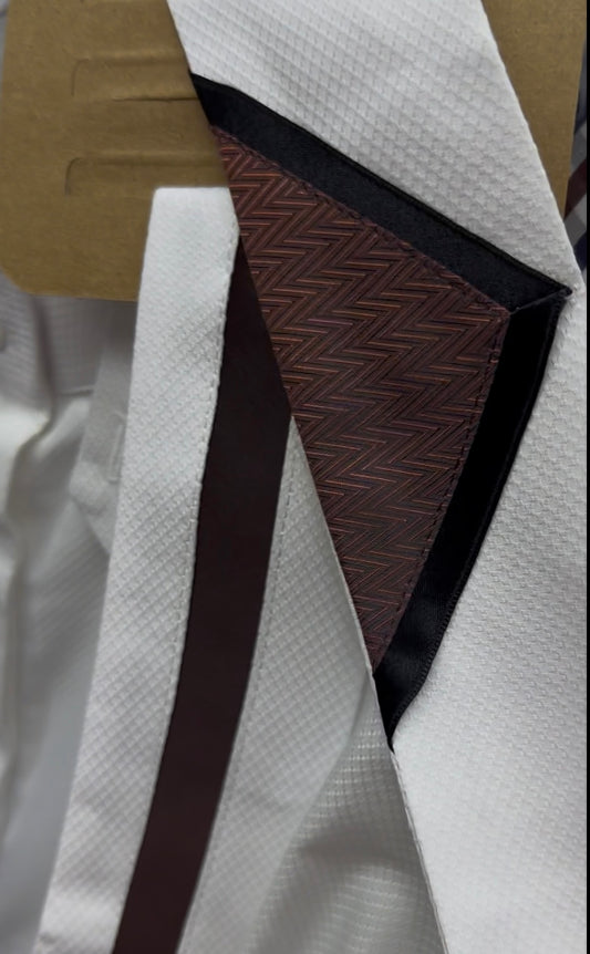Boo Yah White Shirt with Thick Copper Stripe and Copper Print Filled V Collars - Size 38