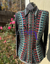 Load image into Gallery viewer, Sarah Longworth Designs Turquoise, Coral, Gold &amp; White Showmanship Jacket - Large/X-Large

