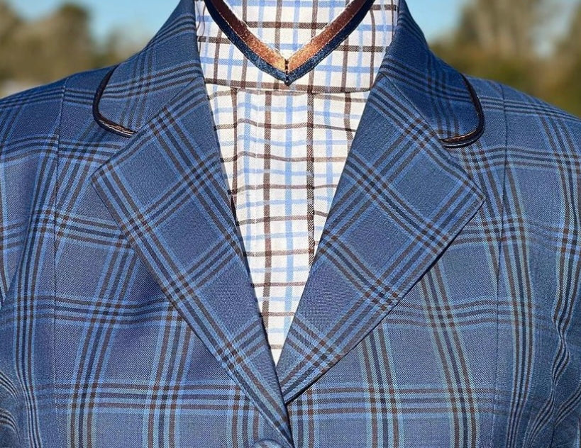 White, Baby Blue & Brown Checks - 2 Collars - Size 34 (1)