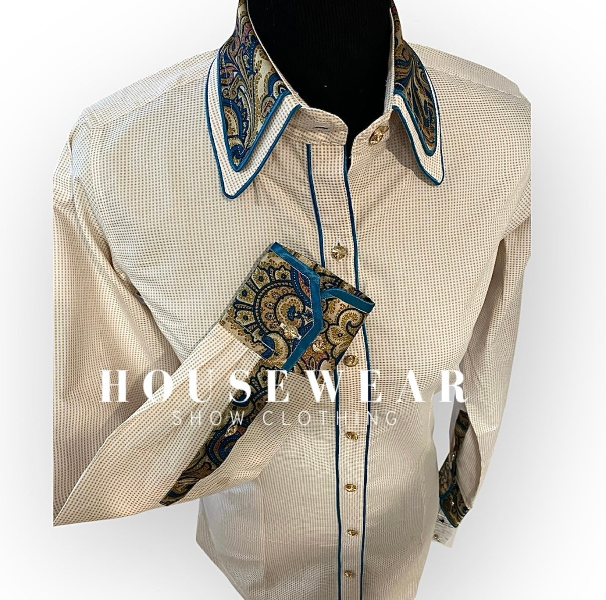 HouseWear Tailored Collection Gold Print with Teal Blue - Small
