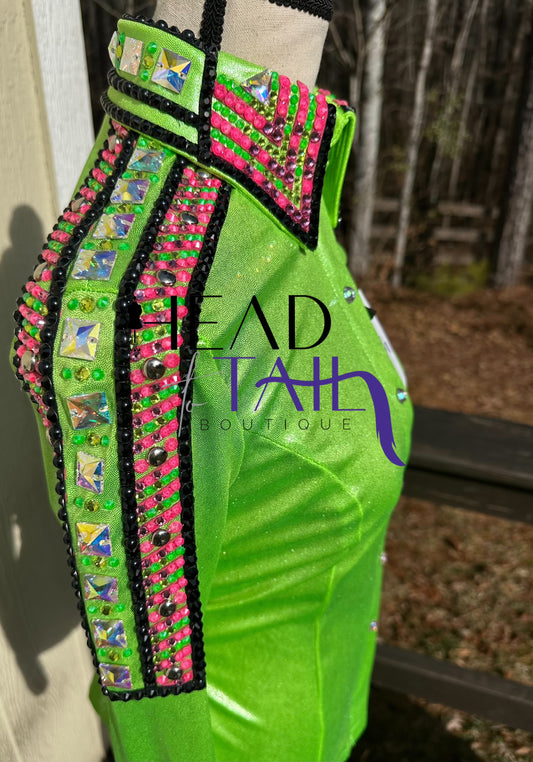 Kevin Garcia Originals Lime Green & Pink 1/2 Sleeve Day Shirt - Size: Custom Piece APX 6/8 SHORT