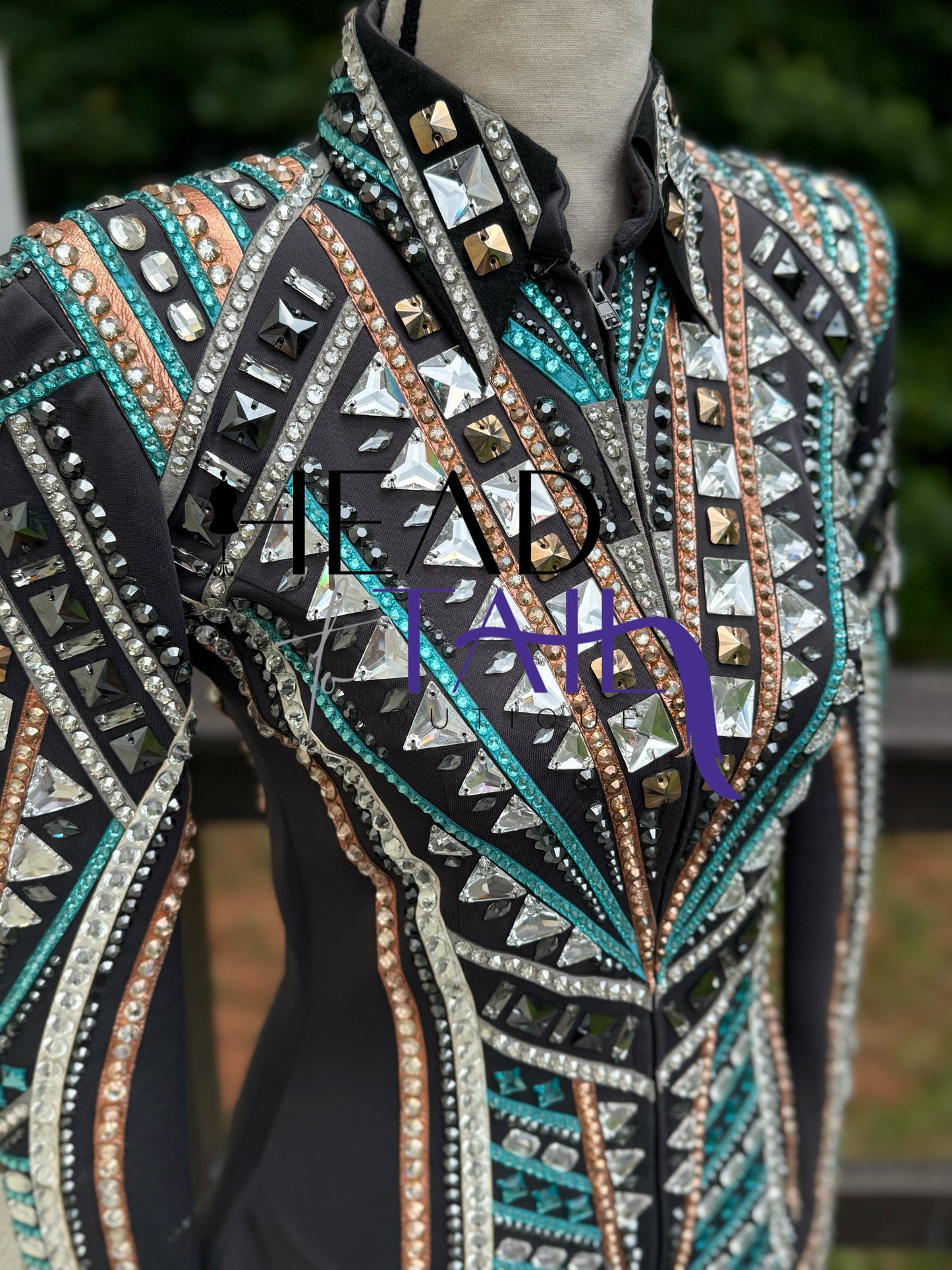Lindsey James Show Clothing Teal, Rose Gold & Silver Showmanship Jacket - Youth Large/Adult X-Small