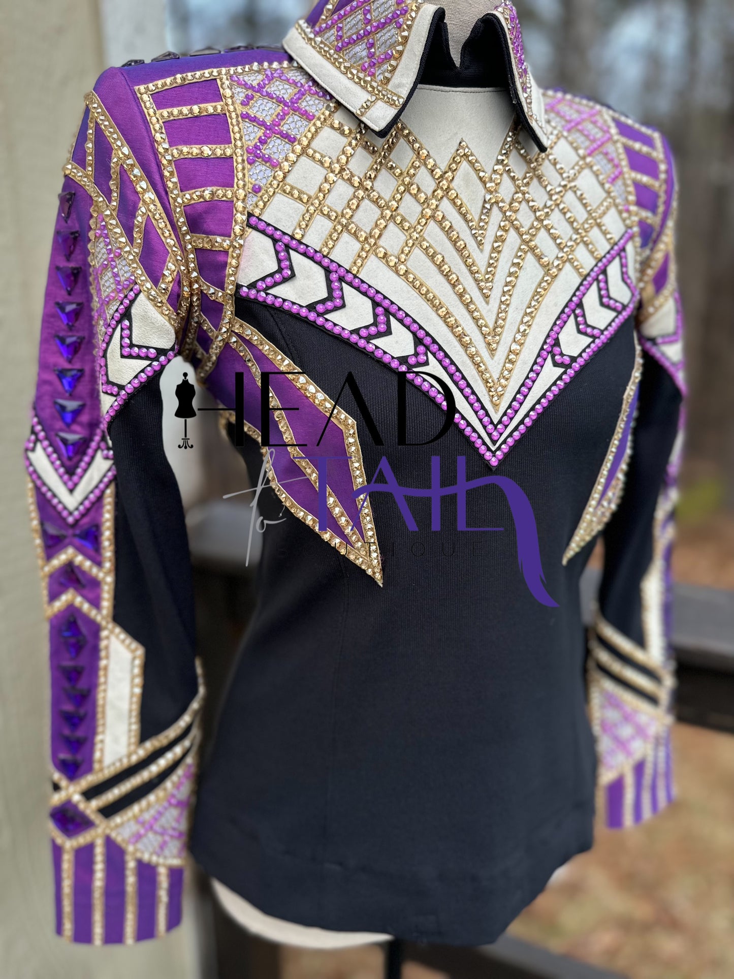 Unbridled Couture Showmanship, Horsemanship, Vest & Day Shirt Magenta Purple & Gold 4 Piece Set - YOUTH Large/ADULT XS