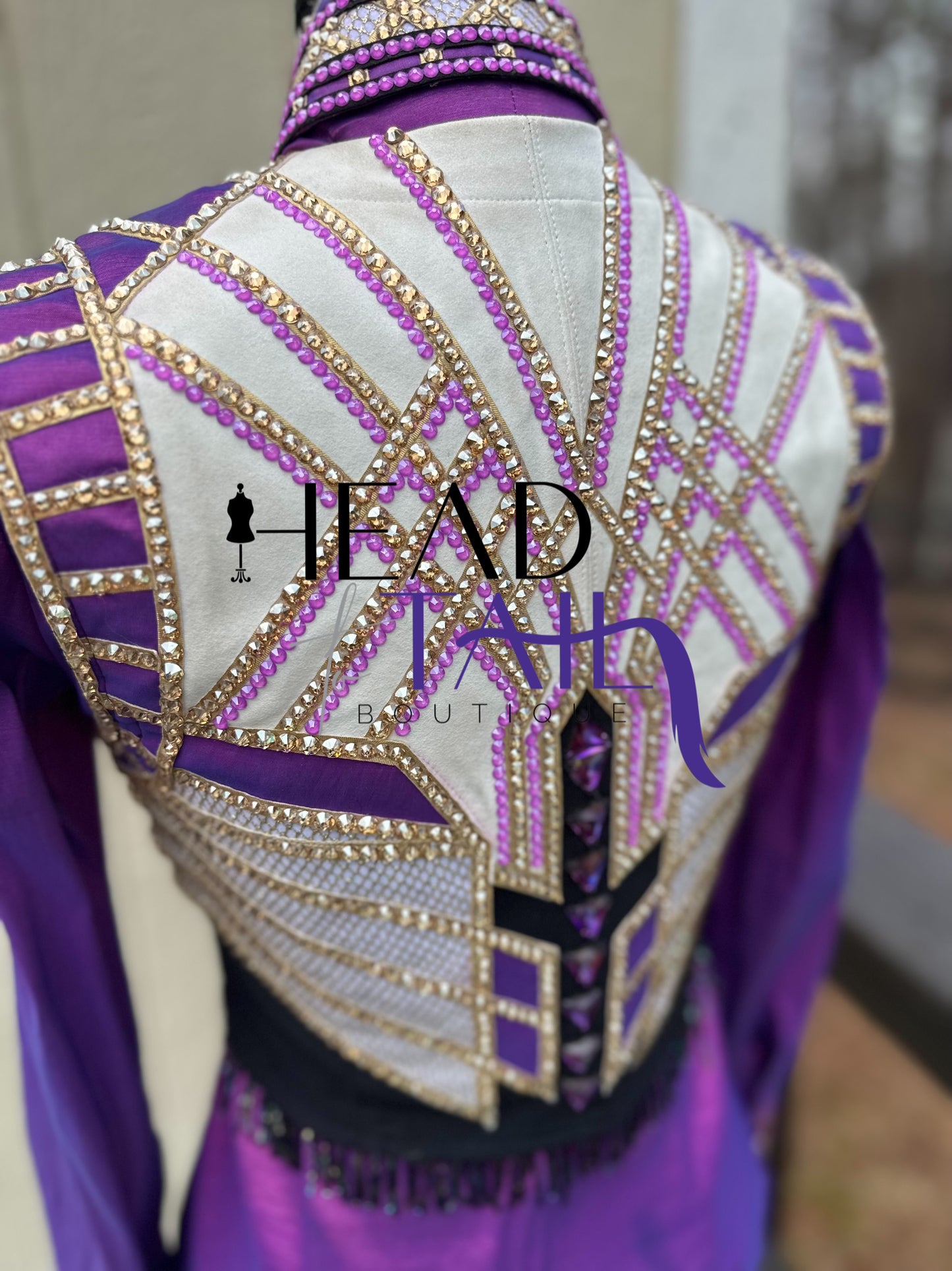 Unbridled Couture Showmanship, Horsemanship, Vest & Day Shirt Magenta Purple & Gold 4 Piece Set - YOUTH Large/ADULT XS