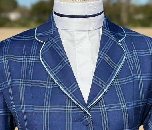 Boo Yah White Shirt with Thin Navy Stripe and Blue/Brown Print Collars - Size 34