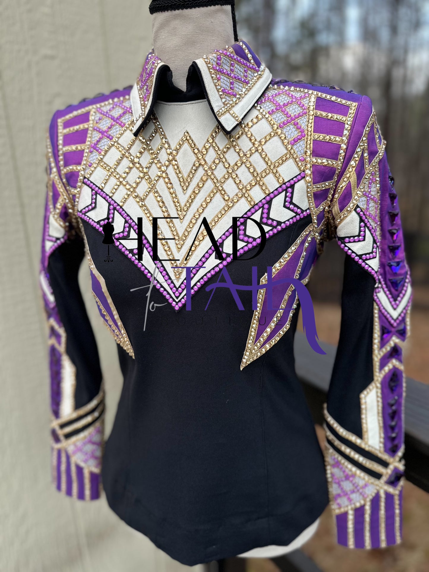 Unbridled Couture Showmanship, Horsemanship, Vest & Day Shirt Magenta Purple & Gold 4 Piece Set - YOUTH Large/ADULT XS