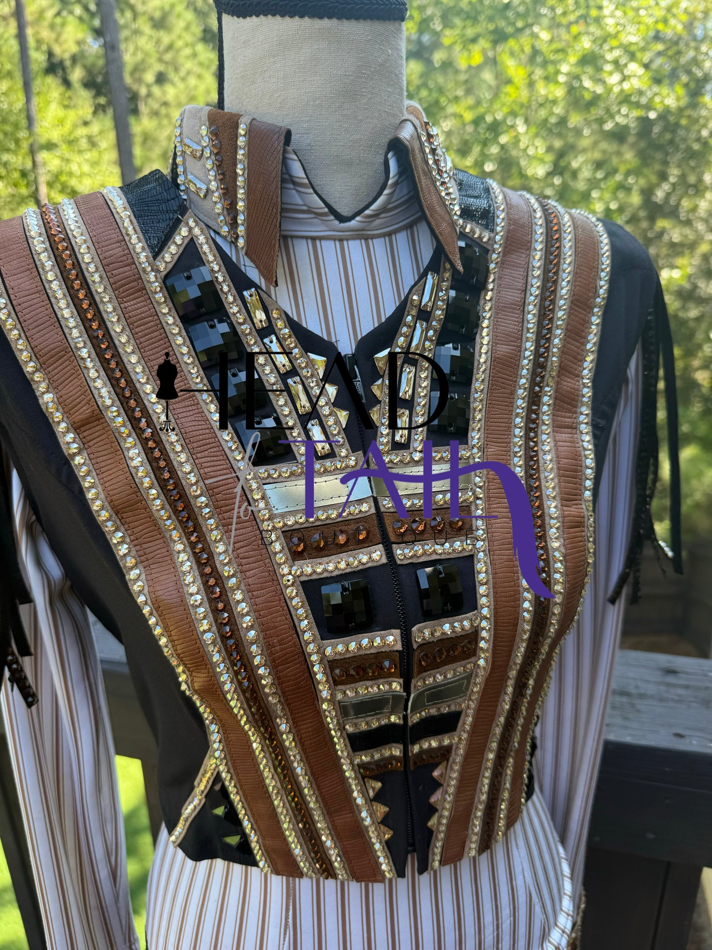 Holly Taylor Designs Cream, Tans, Chocolate, Black Day Shirt & Bolero- Petite/Youth X-Small/Small