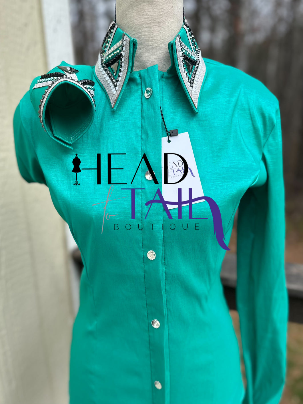 One of a kind Mint, Silver & Charcoal Day Shirt - Small - FINAL SALE