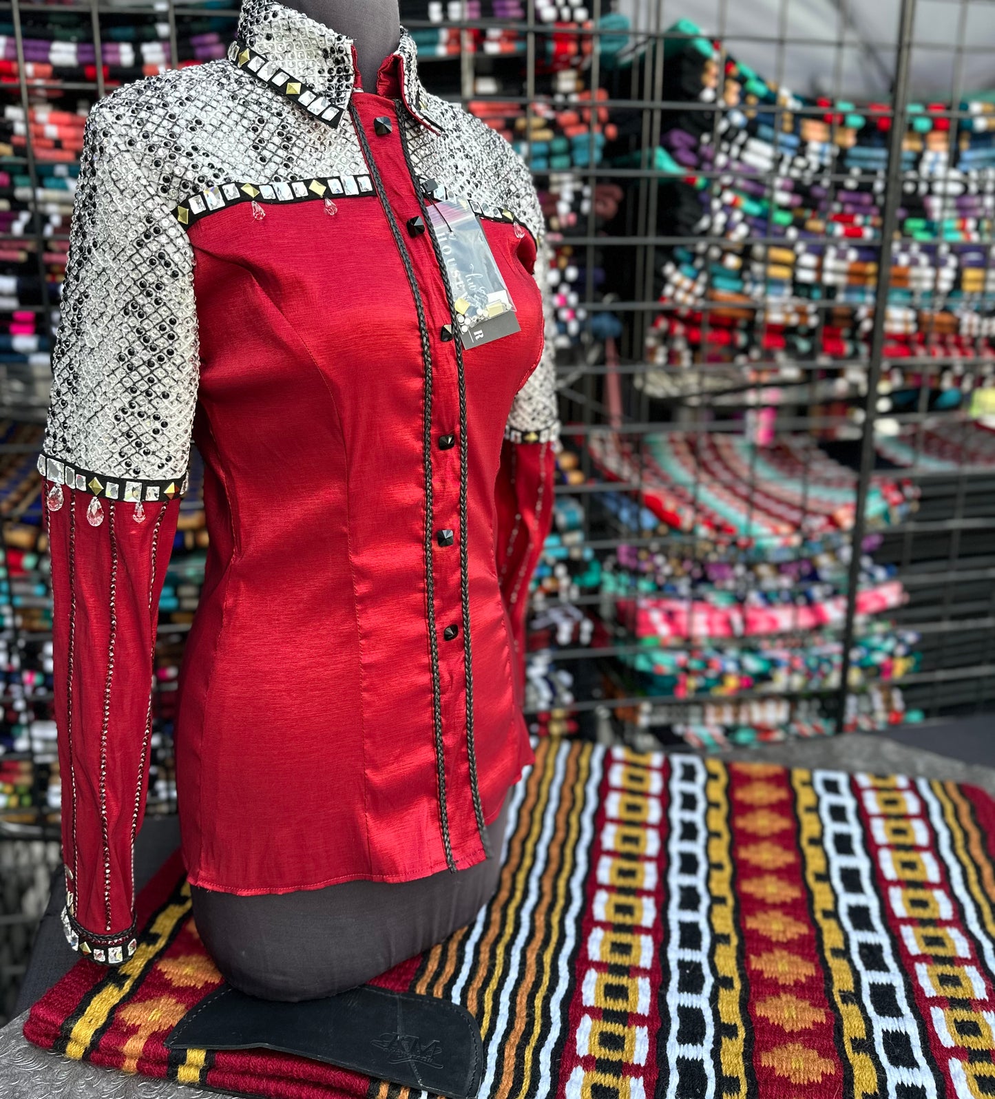 Housewear Deep Red, Black & White Print w/ Gold - Medium/Large