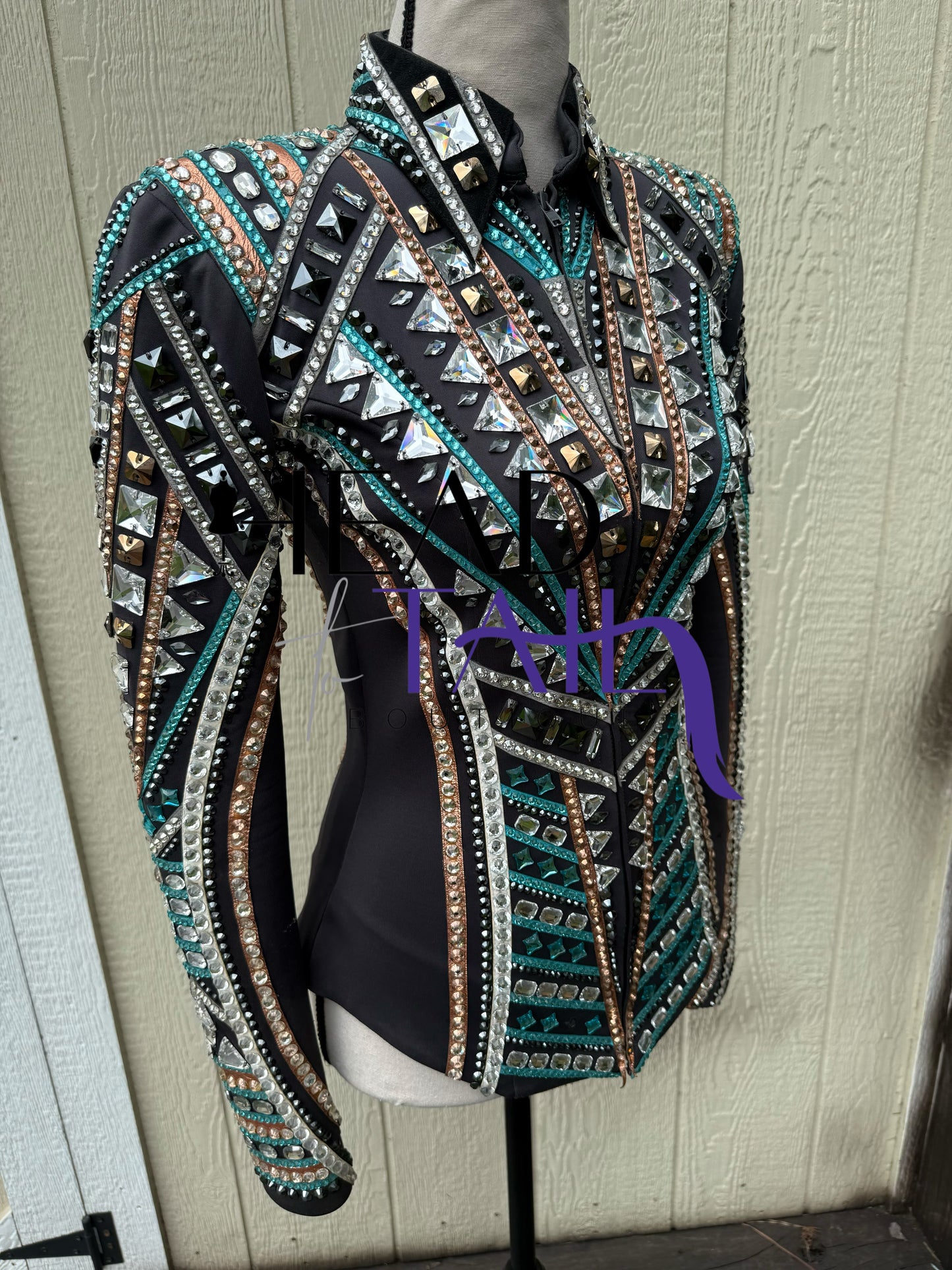 Lindsey James Show Clothing Teal, Rose Gold & Silver Showmanship Jacket - Youth Large/Adult X-Small