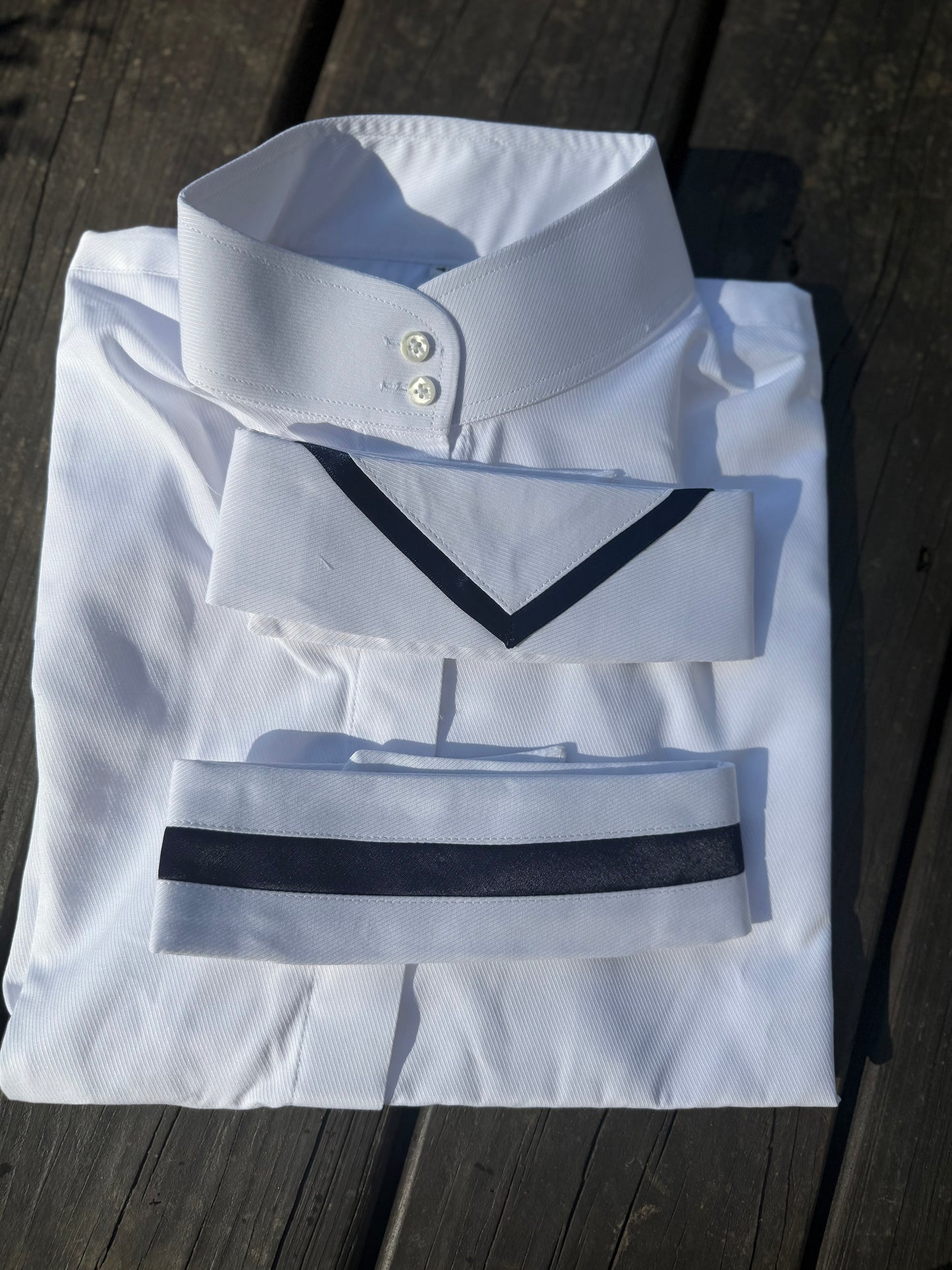 Boo Yah White Shirt Navy V and Navy Stripe Collars - Size 40
