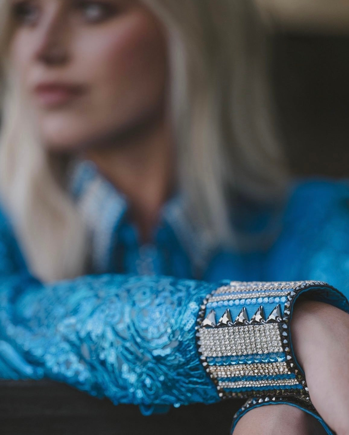 Unbridled Couture Turquoise with Sheer Sleeve & Yoke - Medium