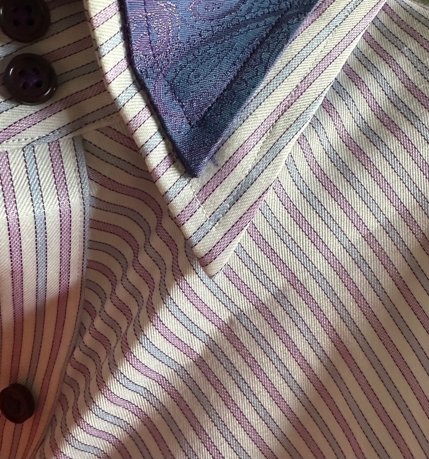 HouseWear Tailored Collection White, Blue & Light Purple Stripe Print  - Medium
