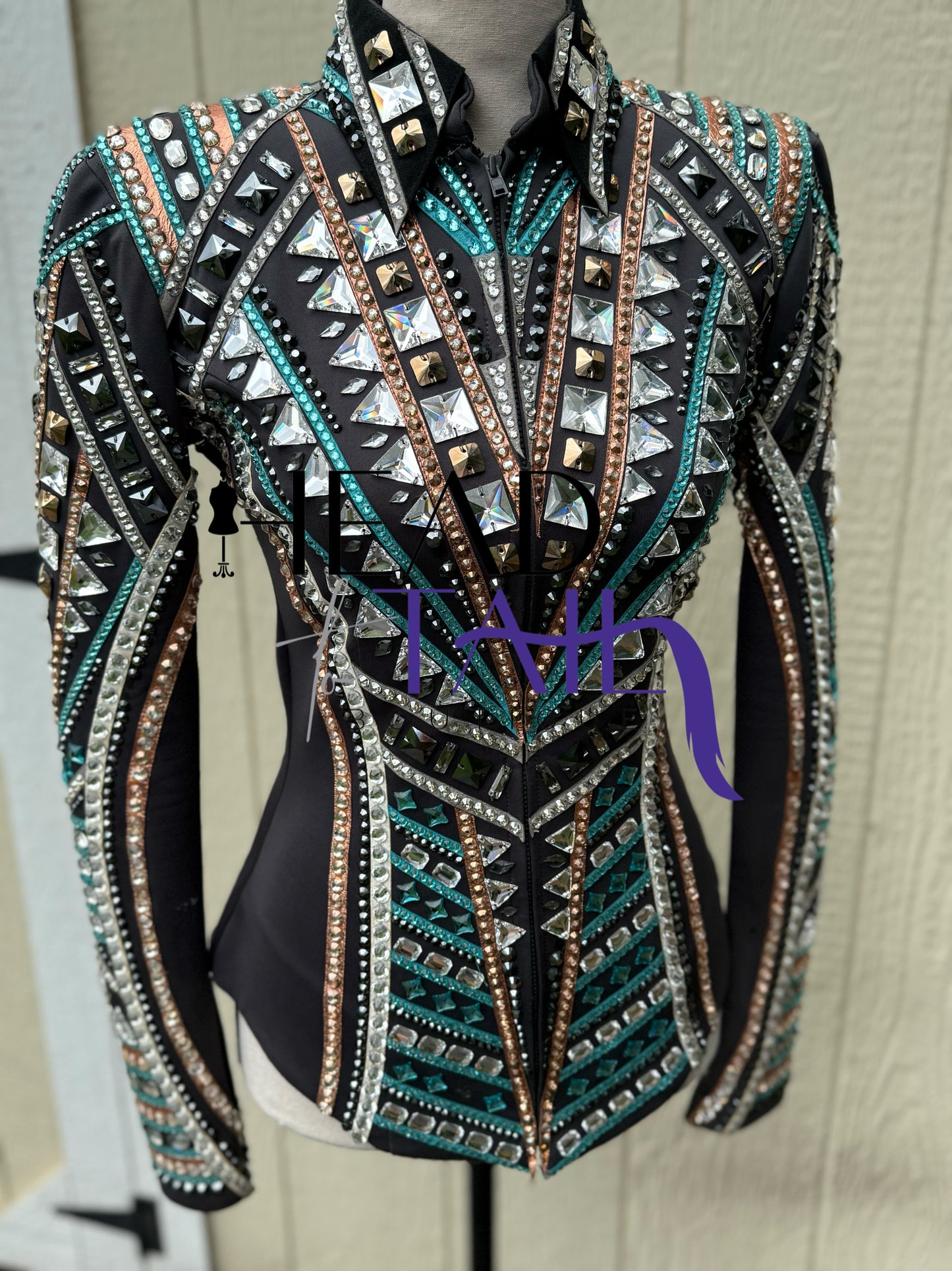 Lindsey James Show Clothing Teal, Rose Gold & Silver Showmanship Jacket - Youth Large/Adult X-Small