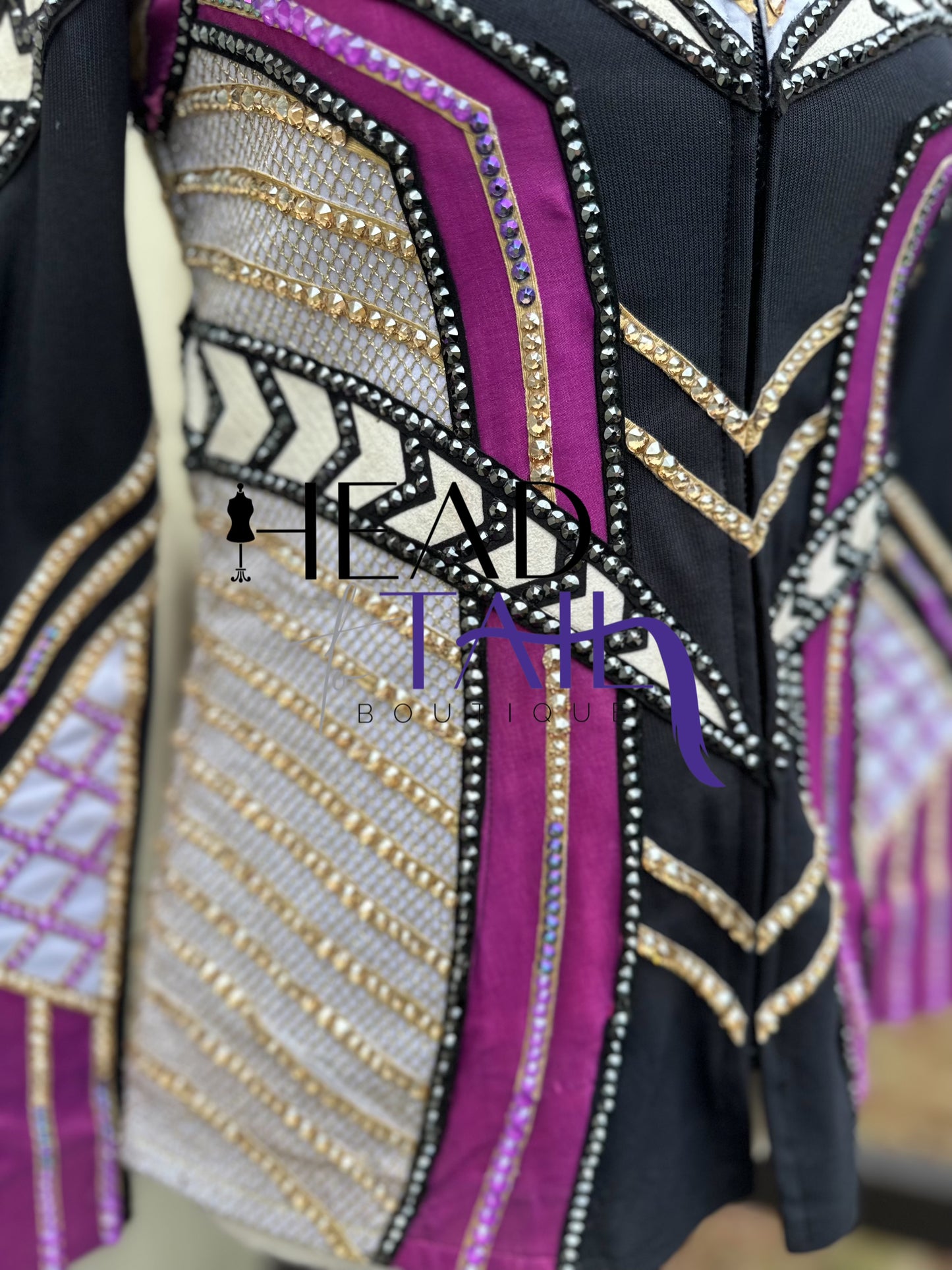 Unbridled Couture Showmanship, Horsemanship, Vest & Day Shirt Magenta Purple & Gold 4 Piece Set - YOUTH Large/ADULT XS