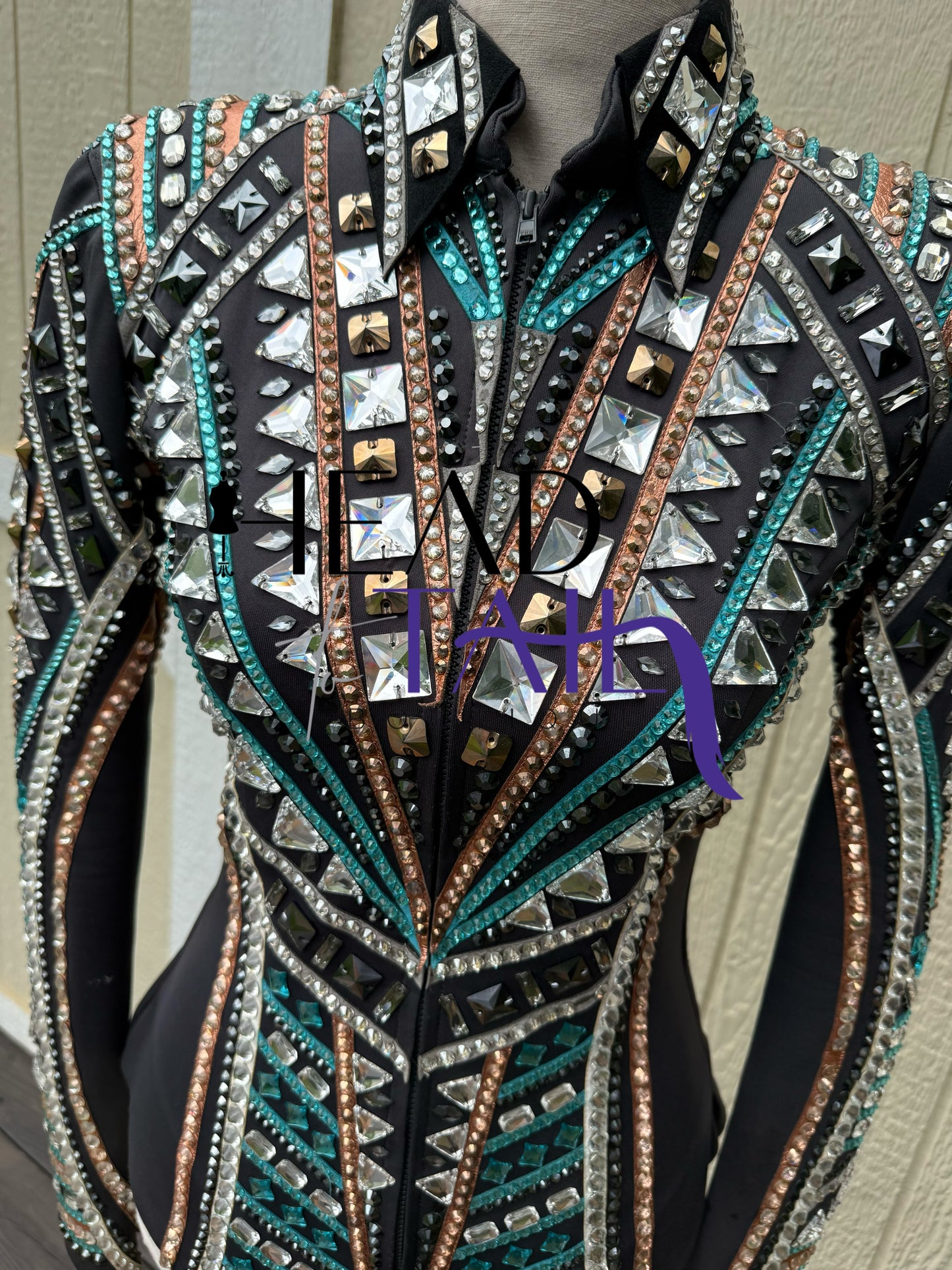 Lindsey James Show Clothing Teal, Rose Gold & Silver Showmanship Jacket - Youth Large/Adult X-Small