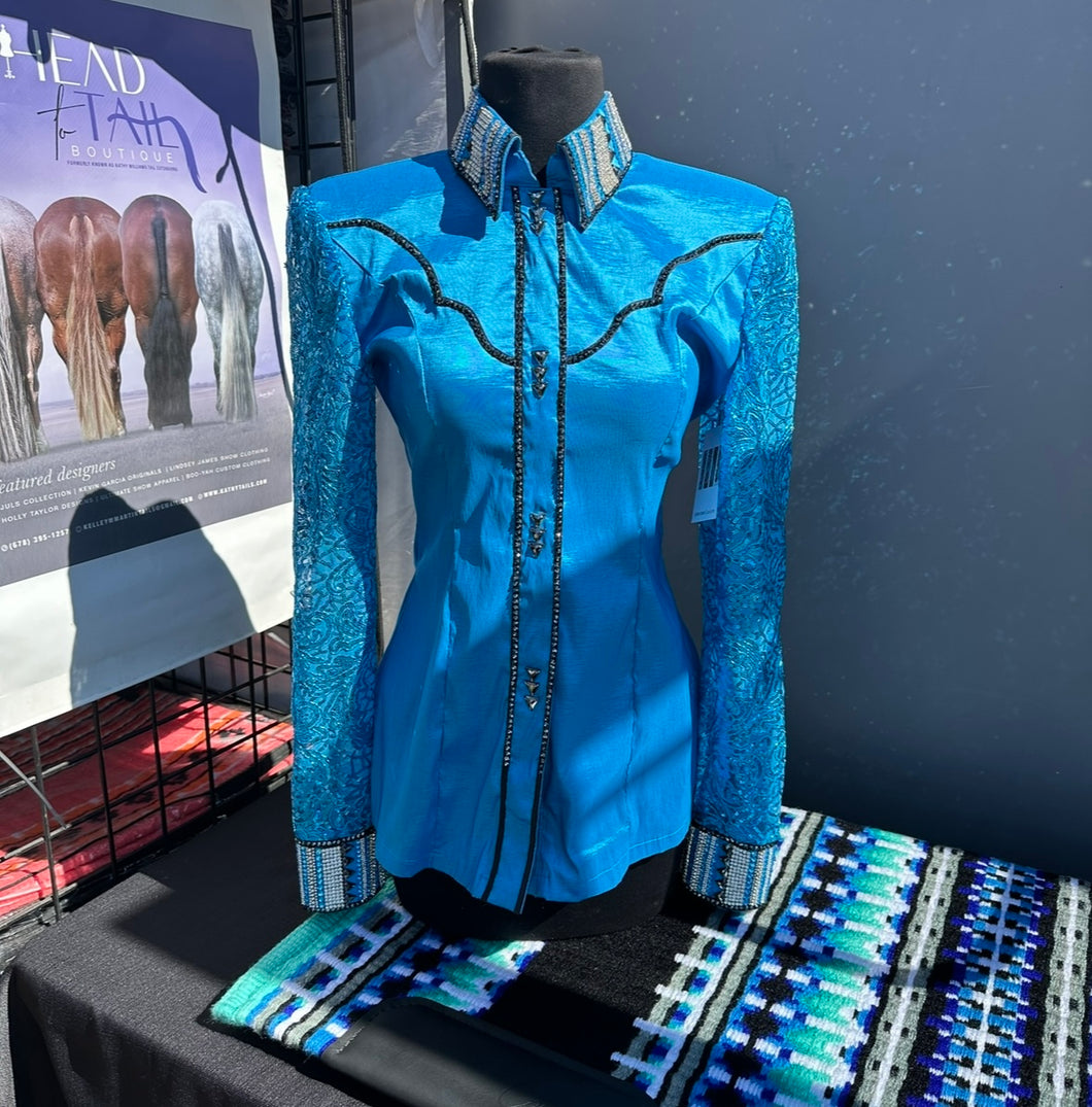 Unbridled Couture Turquoise with Sheer Sleeve & Yoke - Medium
