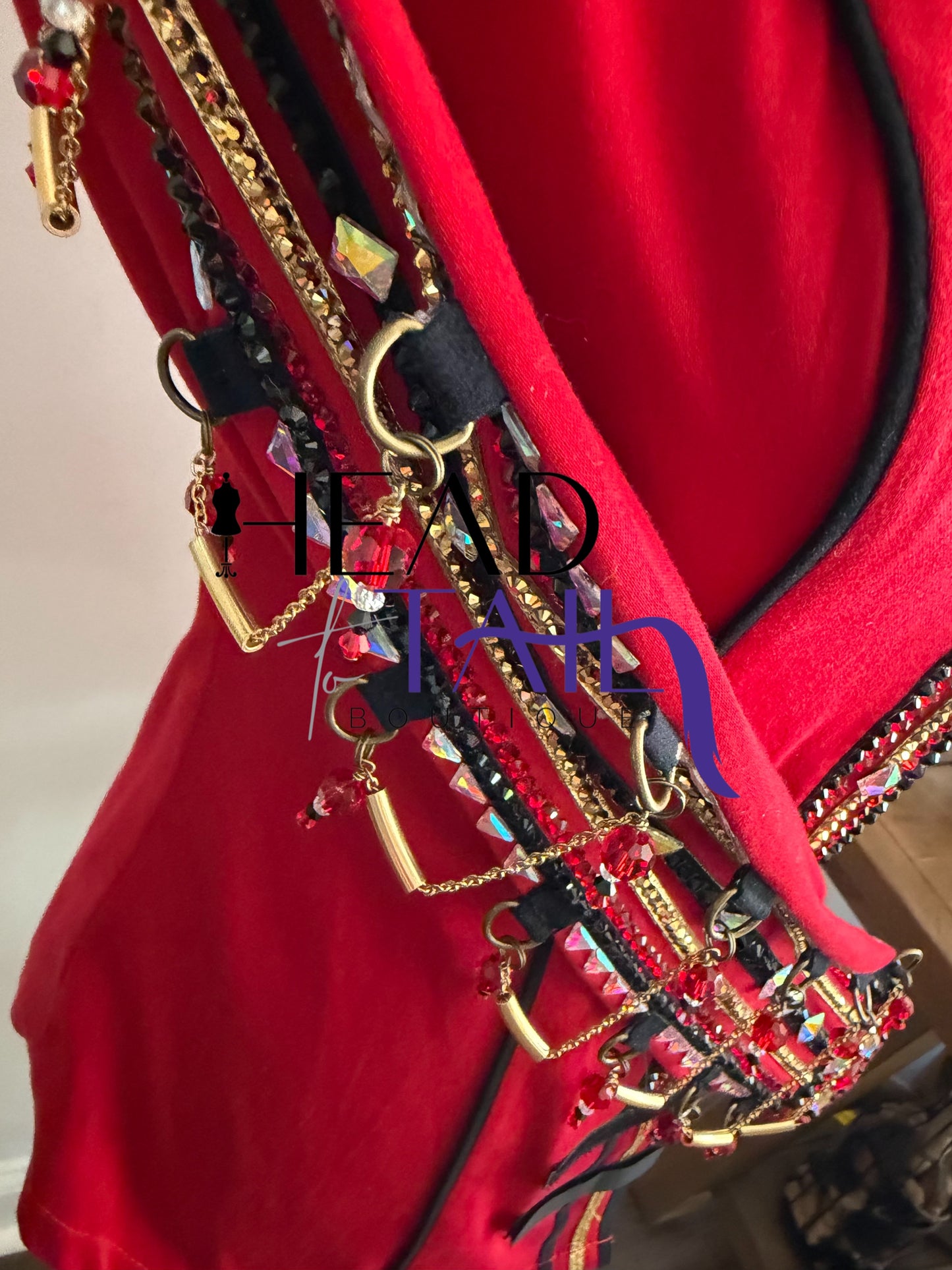 Lindsey James Red w/ Black & Gold and Arm Chain Details- X-Small