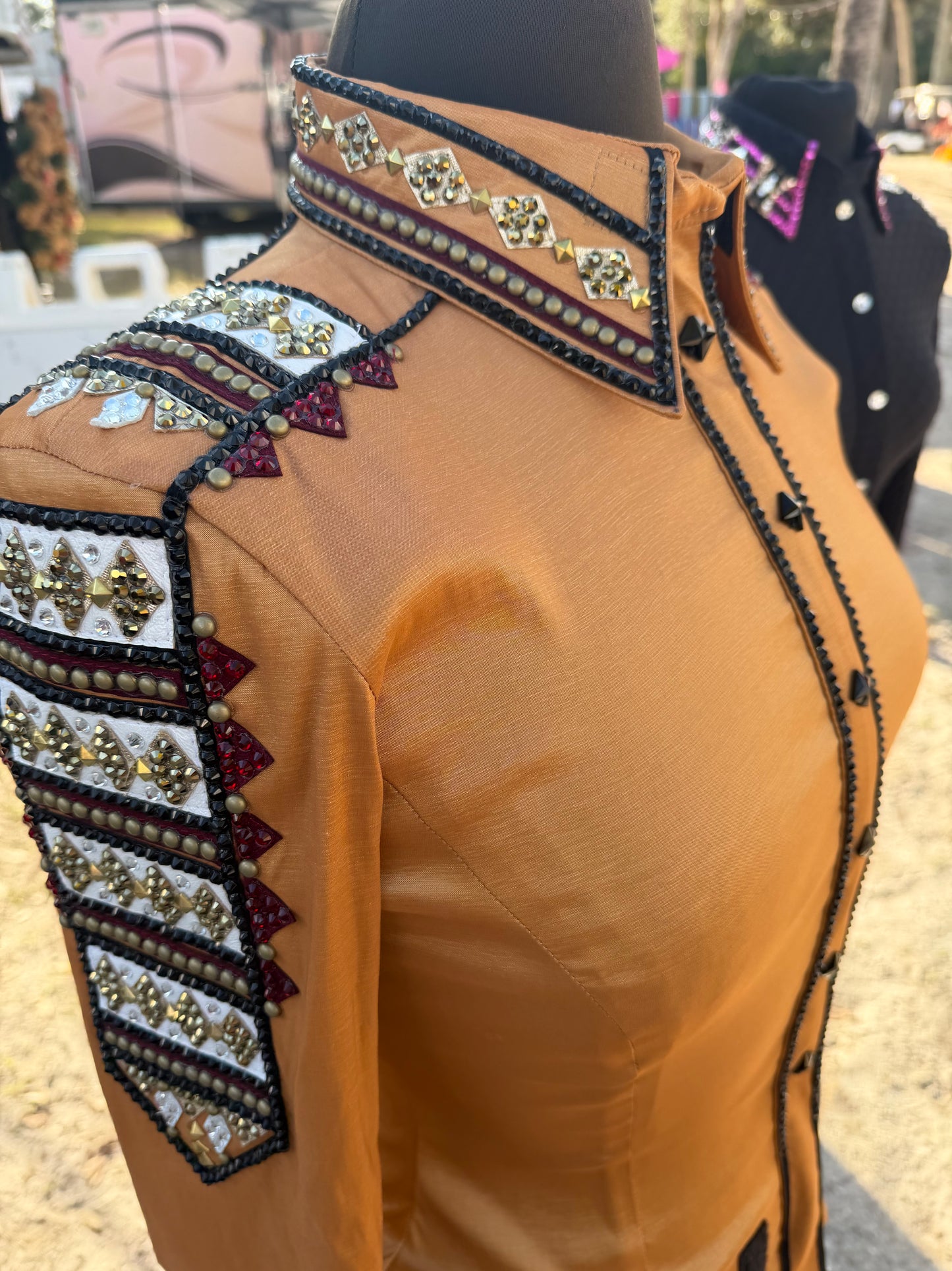 Sara Longworth Gold, Burgubdy & Brown Shirt - Mediun/Large