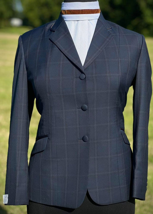 Boo Yah Navy Plaid w/ Brown Velvet and Navy/Brown Piping - Size 8
