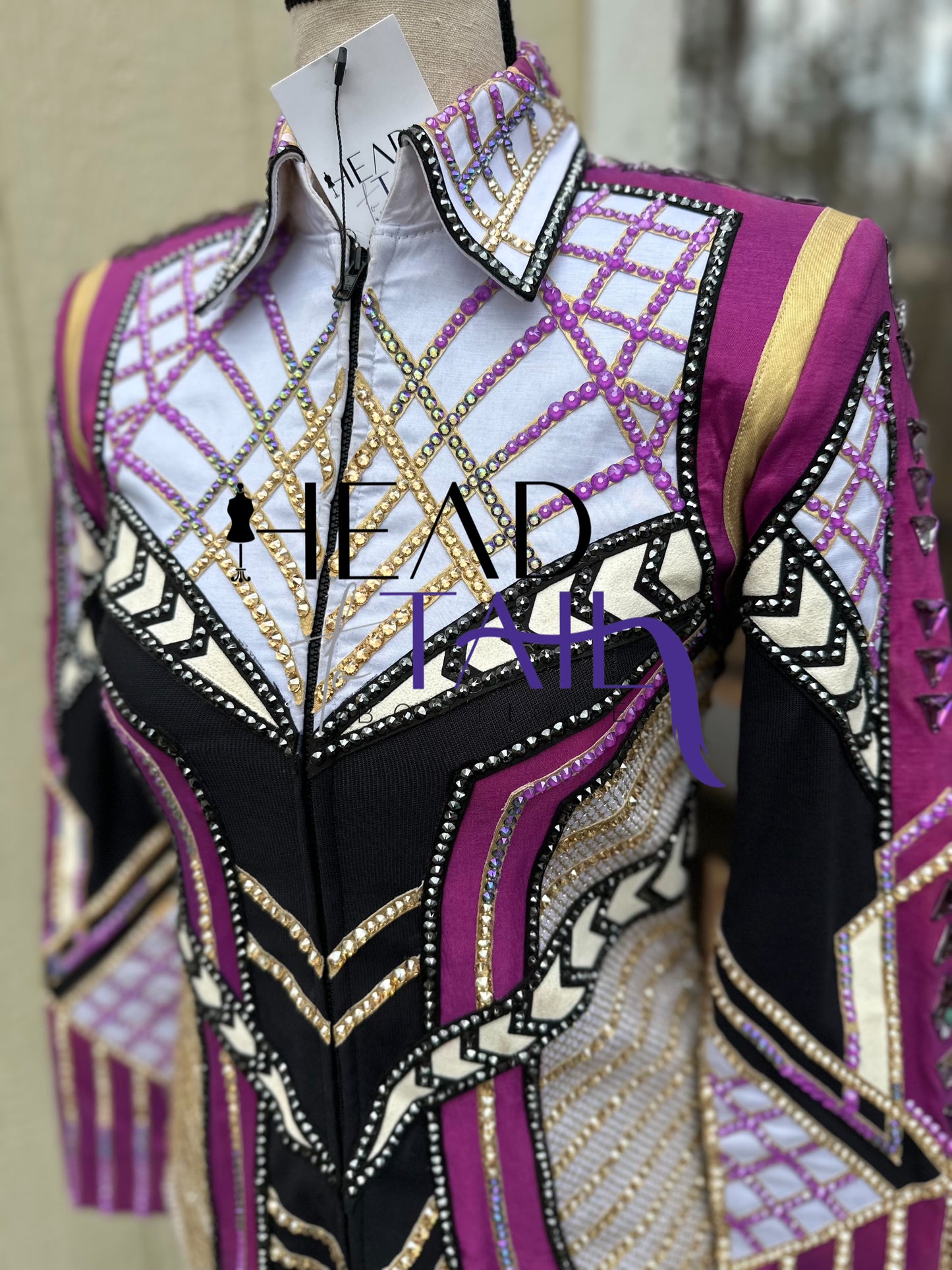 Unbridled Couture Showmanship, Horsemanship, Vest & Day Shirt Magenta Purple & Gold 4 Piece Set - YOUTH Large/ADULT XS