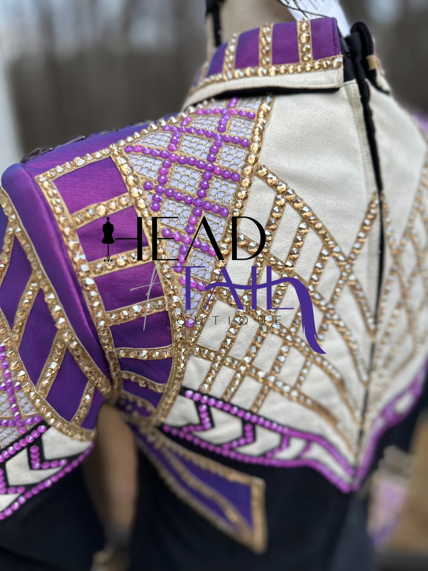 Unbridled Couture Showmanship, Horsemanship, Vest & Day Shirt Magenta Purple & Gold 4 Piece Set - YOUTH Large/ADULT XS