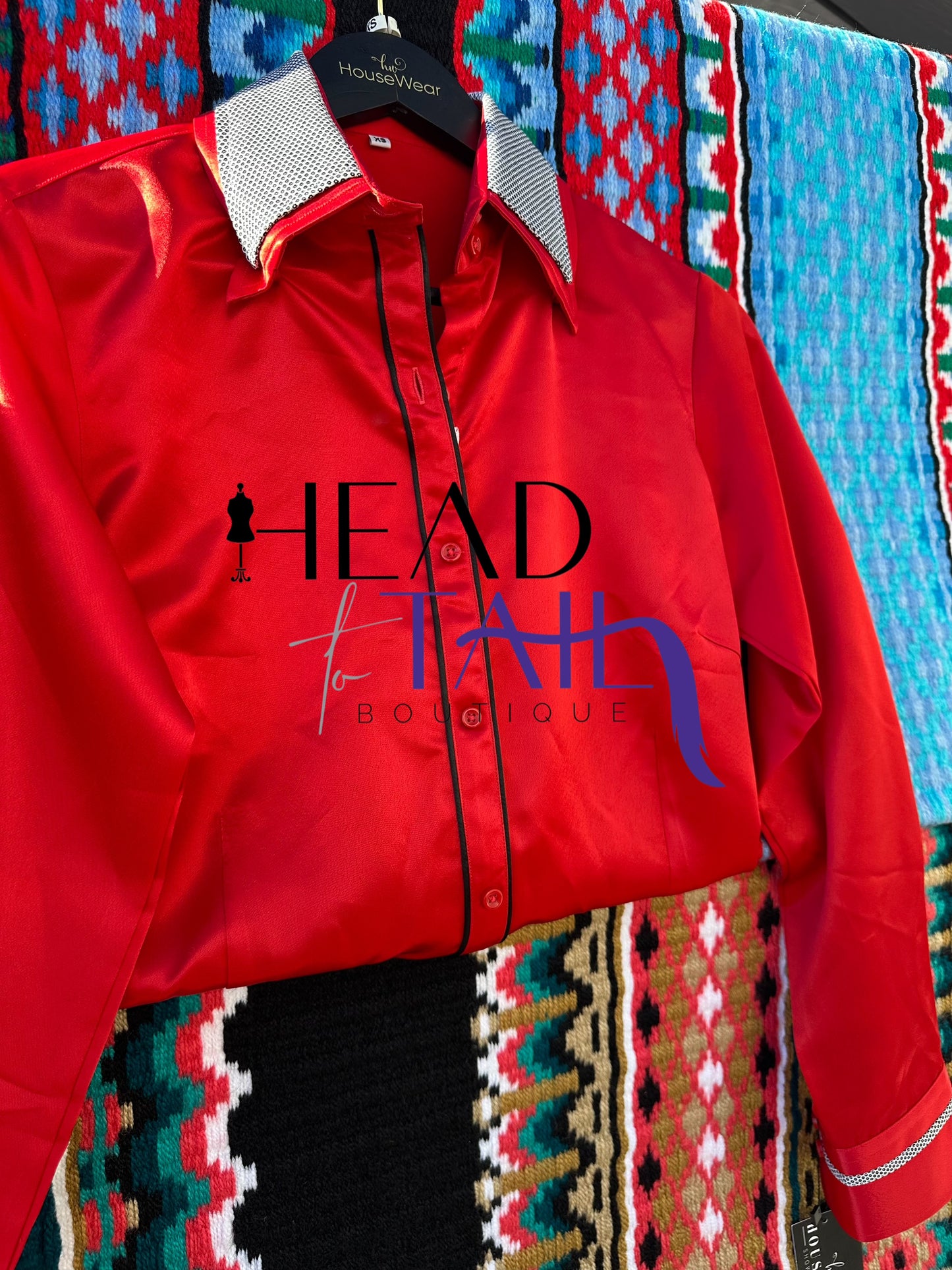 HouseWear Tailored Collection Silky Red with Black/White Print - X-Small