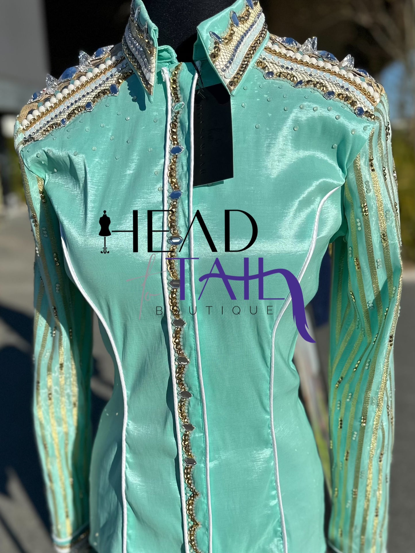 Housewear Show Clothing Mint & Gold w/ Sheer Sleeve - Medium/Large