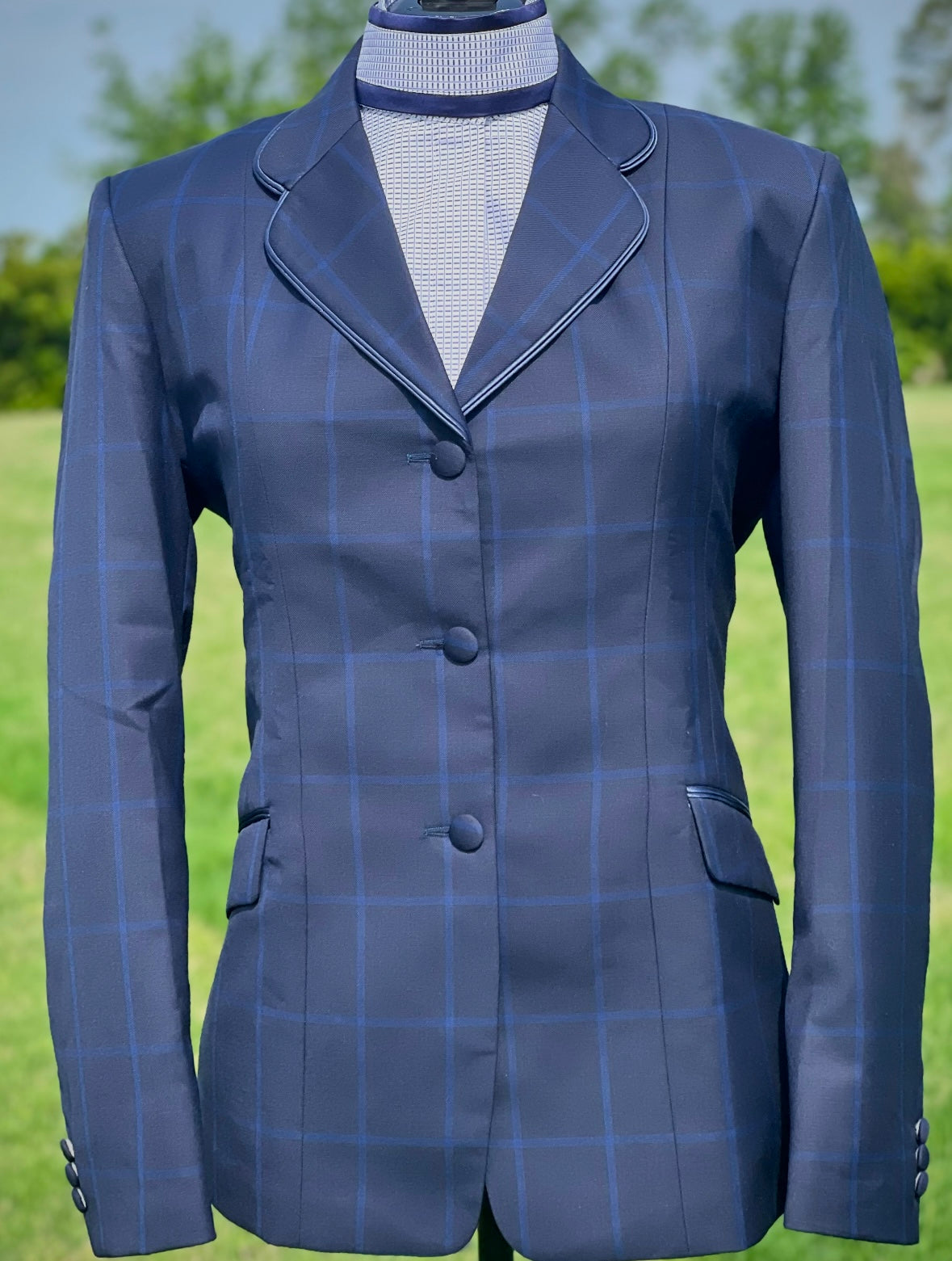Boo Yah Navy Plaid with Piping - Size 10