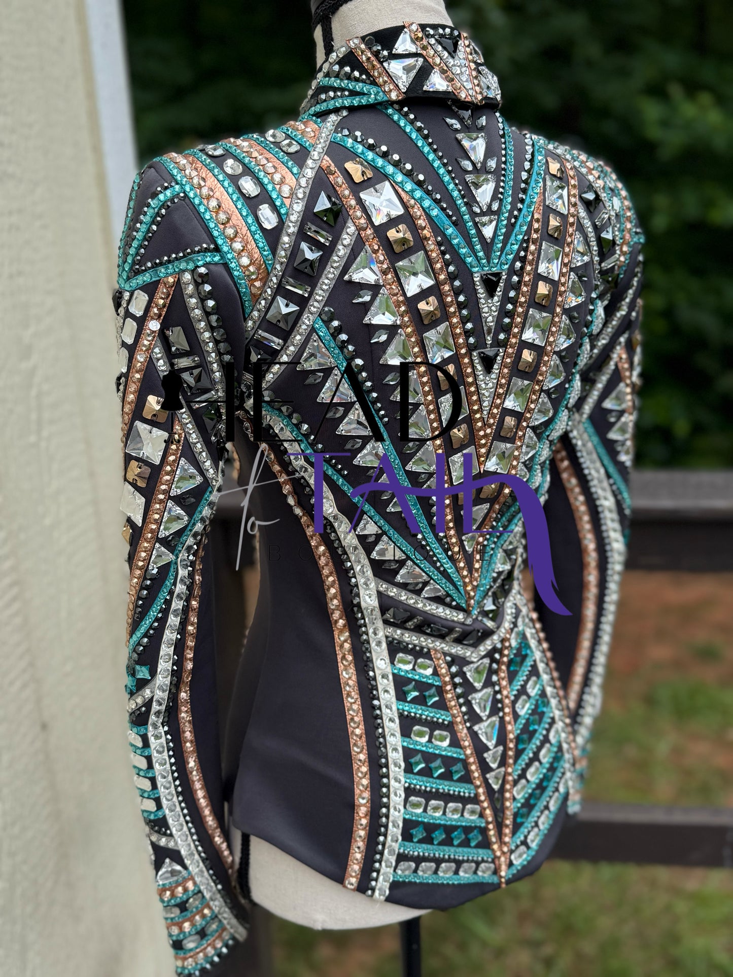 Lindsey James Show Clothing Teal, Rose Gold & Silver Showmanship Jacket - Youth Large/Adult X-Small
