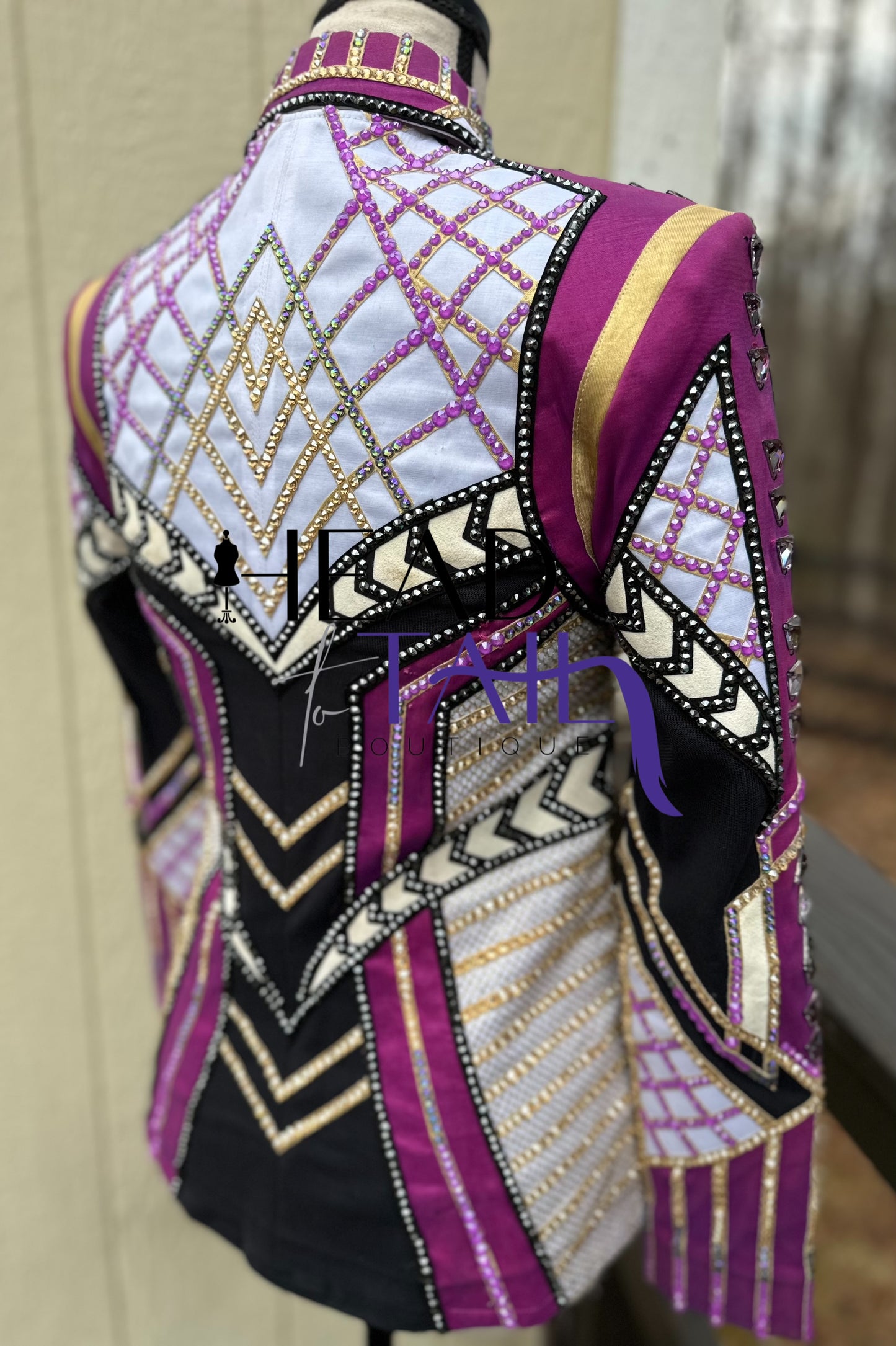 Unbridled Couture Showmanship, Horsemanship, Vest & Day Shirt Magenta Purple & Gold 4 Piece Set - YOUTH Large/ADULT XS