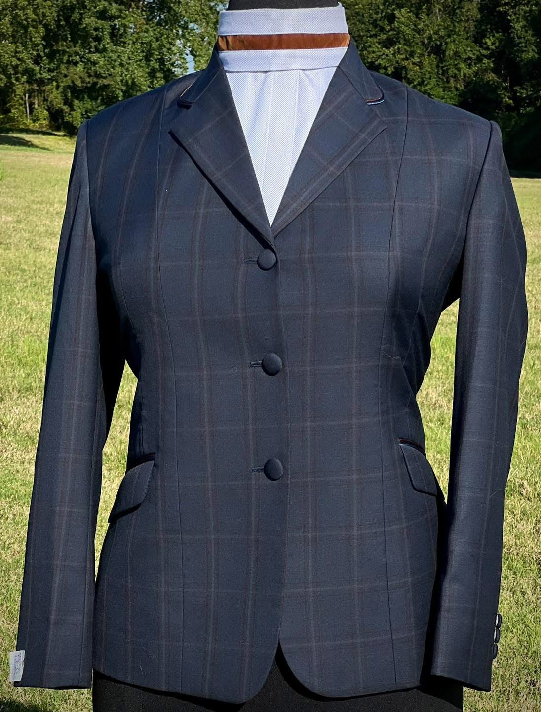 Boo Yah Navy Plaid w/ Brown Velvet and Navy/Brown Piping - Size 8