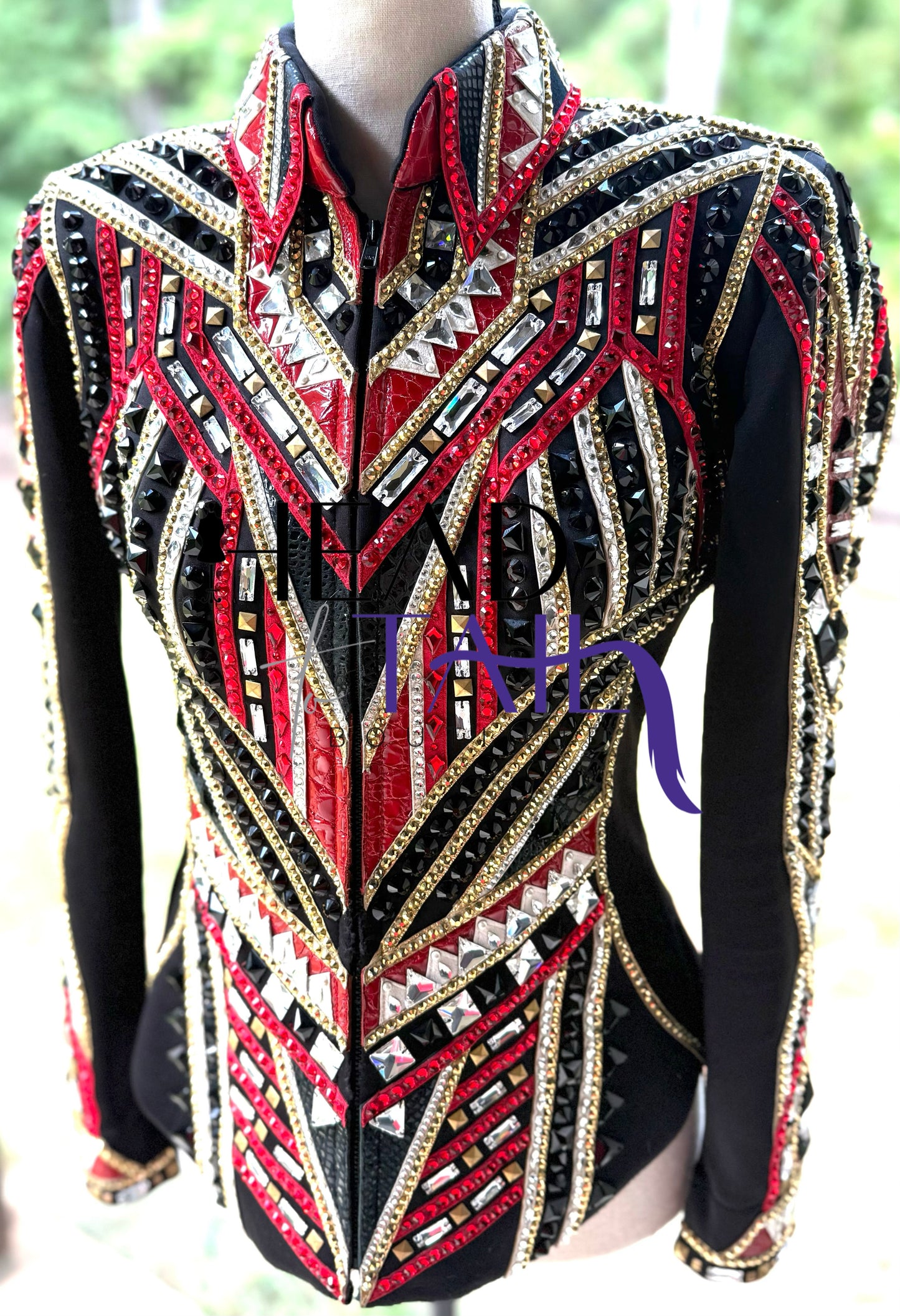 Lindsey James Show Clothing Red, Gold & Black Showmanship Jacket - Youth Large/Adult X-Small