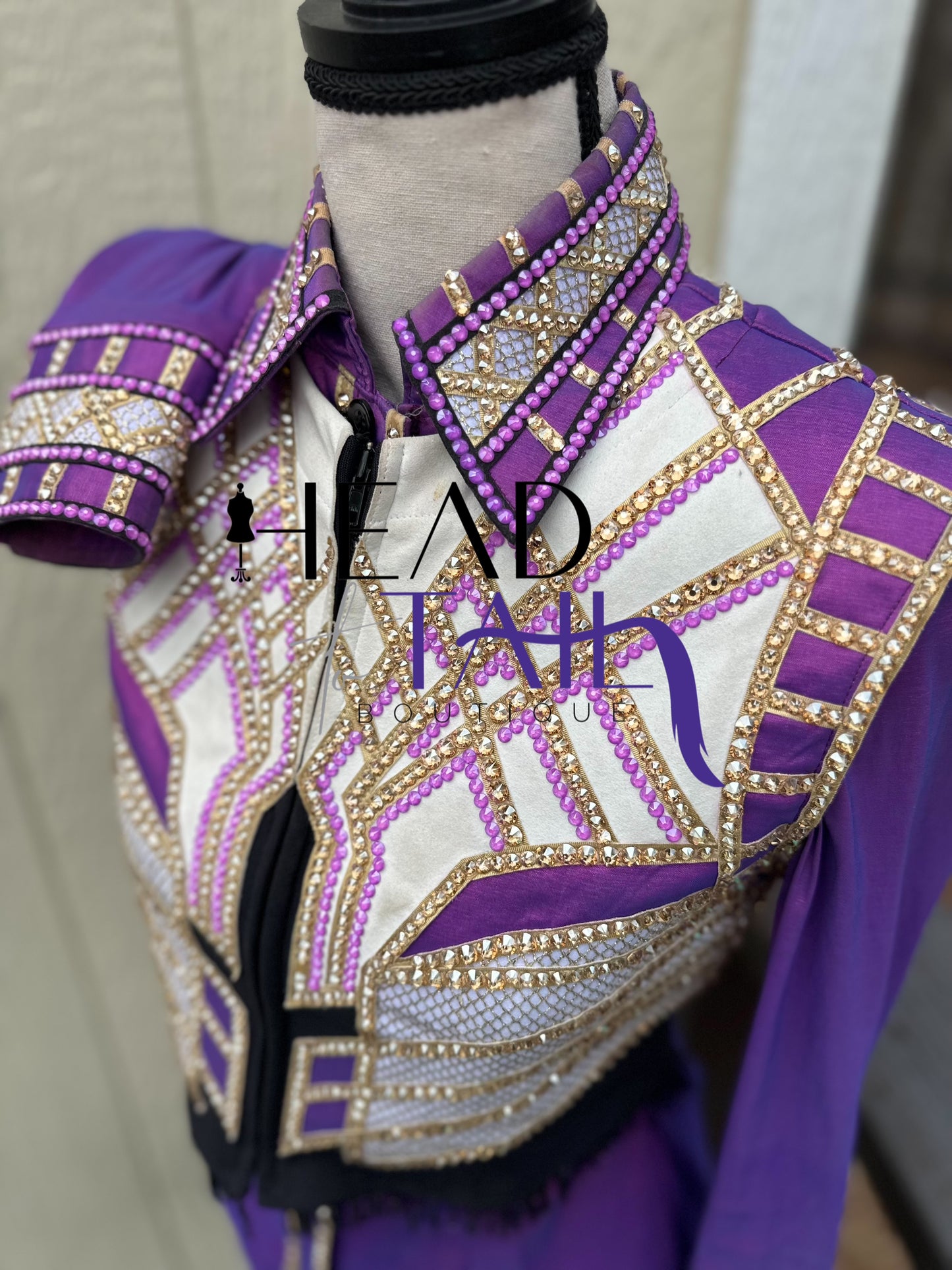 Unbridled Couture Showmanship, Horsemanship, Vest & Day Shirt Magenta Purple & Gold 4 Piece Set - YOUTH Large/ADULT XS