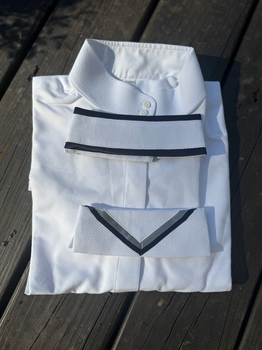 Boo Yah White Shirt Navy/Silver V and Navy Piping Collars - Size 40