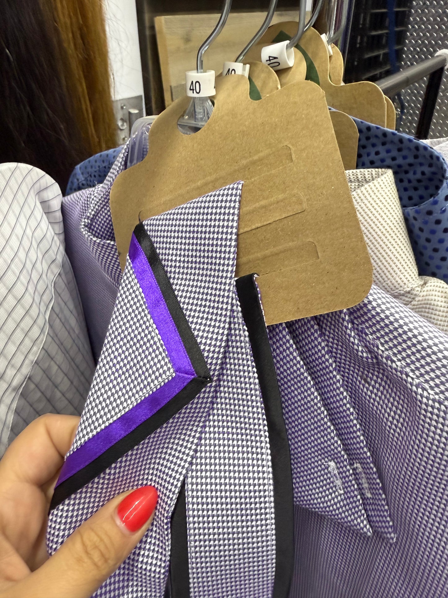 Boo Yah Purple Houndstooth Hunt Shirt with Black/Purple V and Thick Black Ribbon Piping Collars - Size 40