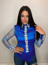 Load image into Gallery viewer, Unbridled Couture Cobalt Blue With Sheer Sleeve - Medium
