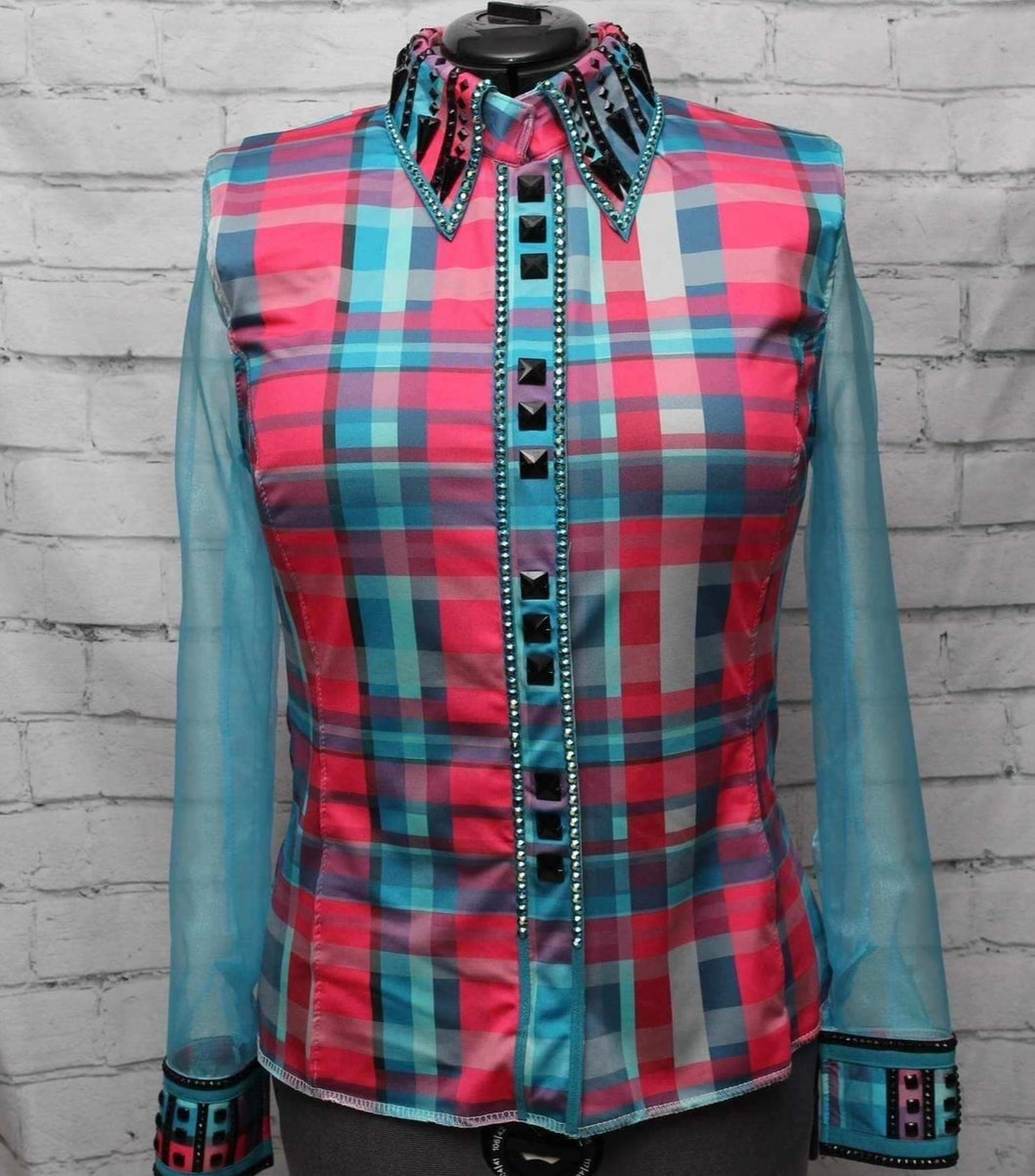 Signature Styles by Ashley Pastel Plaid w/Sheer Sleeves  - Large - FINAL SALE