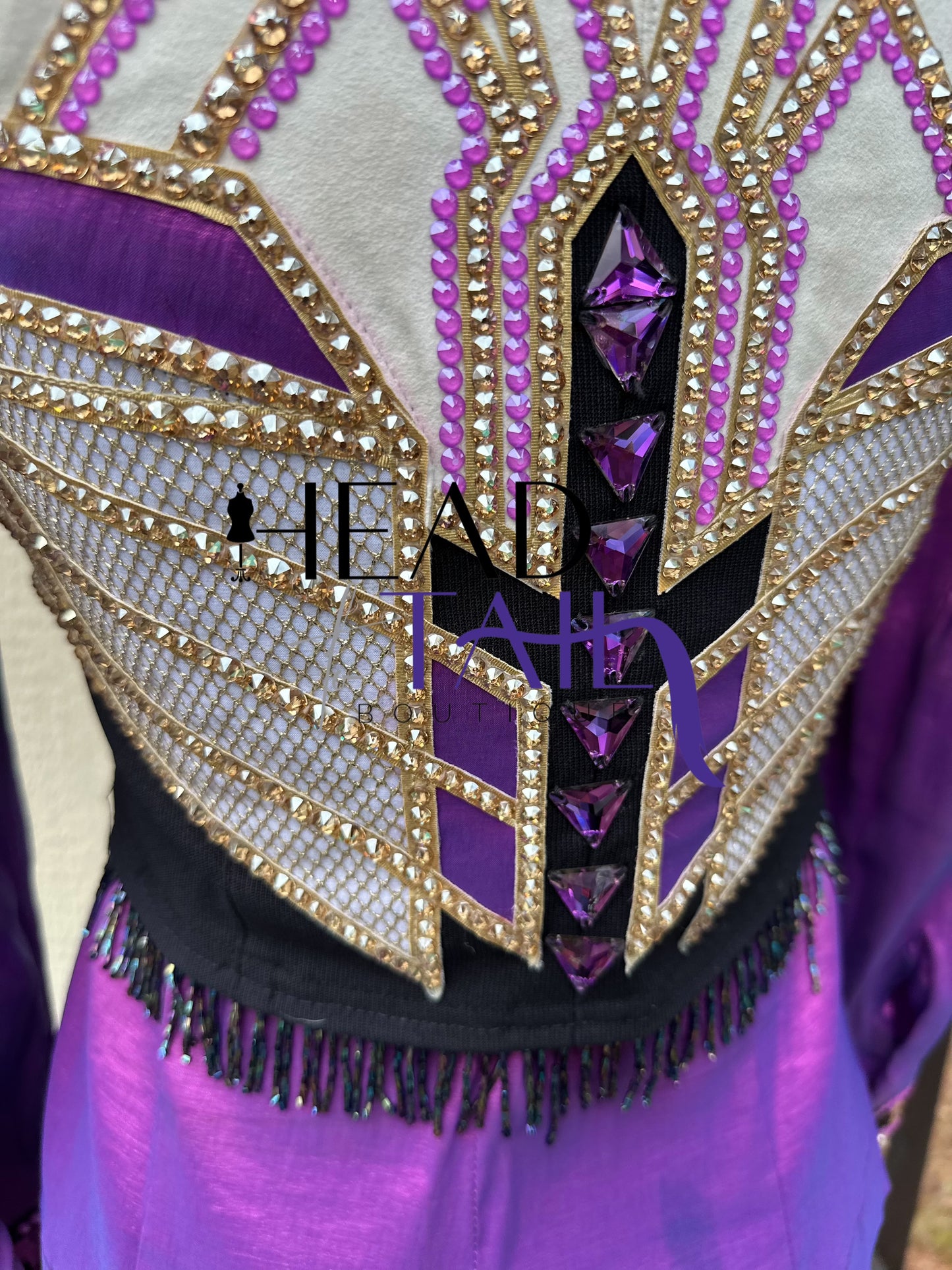Unbridled Couture Showmanship, Horsemanship, Vest & Day Shirt Magenta Purple & Gold 4 Piece Set - YOUTH Large/ADULT XS