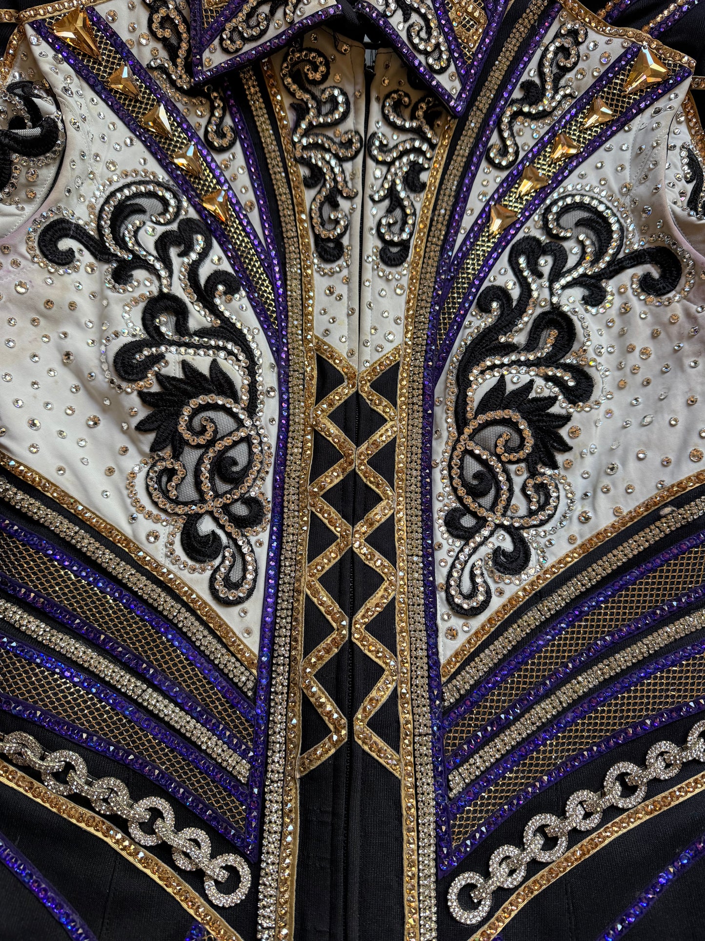 Unbridled Couture Black, White, Purple & Gold Showmanship Jacket (& vest) - Medium