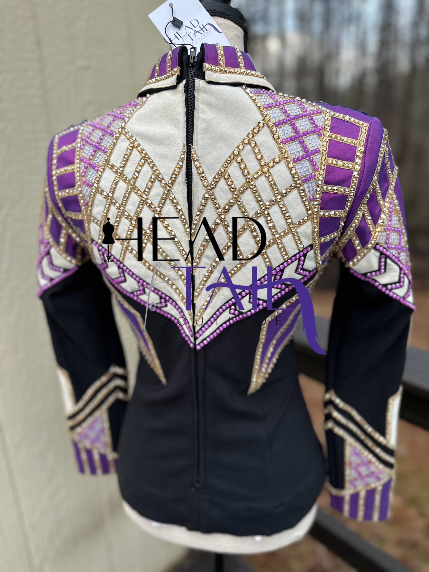 Unbridled Couture Showmanship, Horsemanship, Vest & Day Shirt Magenta Purple & Gold 4 Piece Set - YOUTH Large/ADULT XS