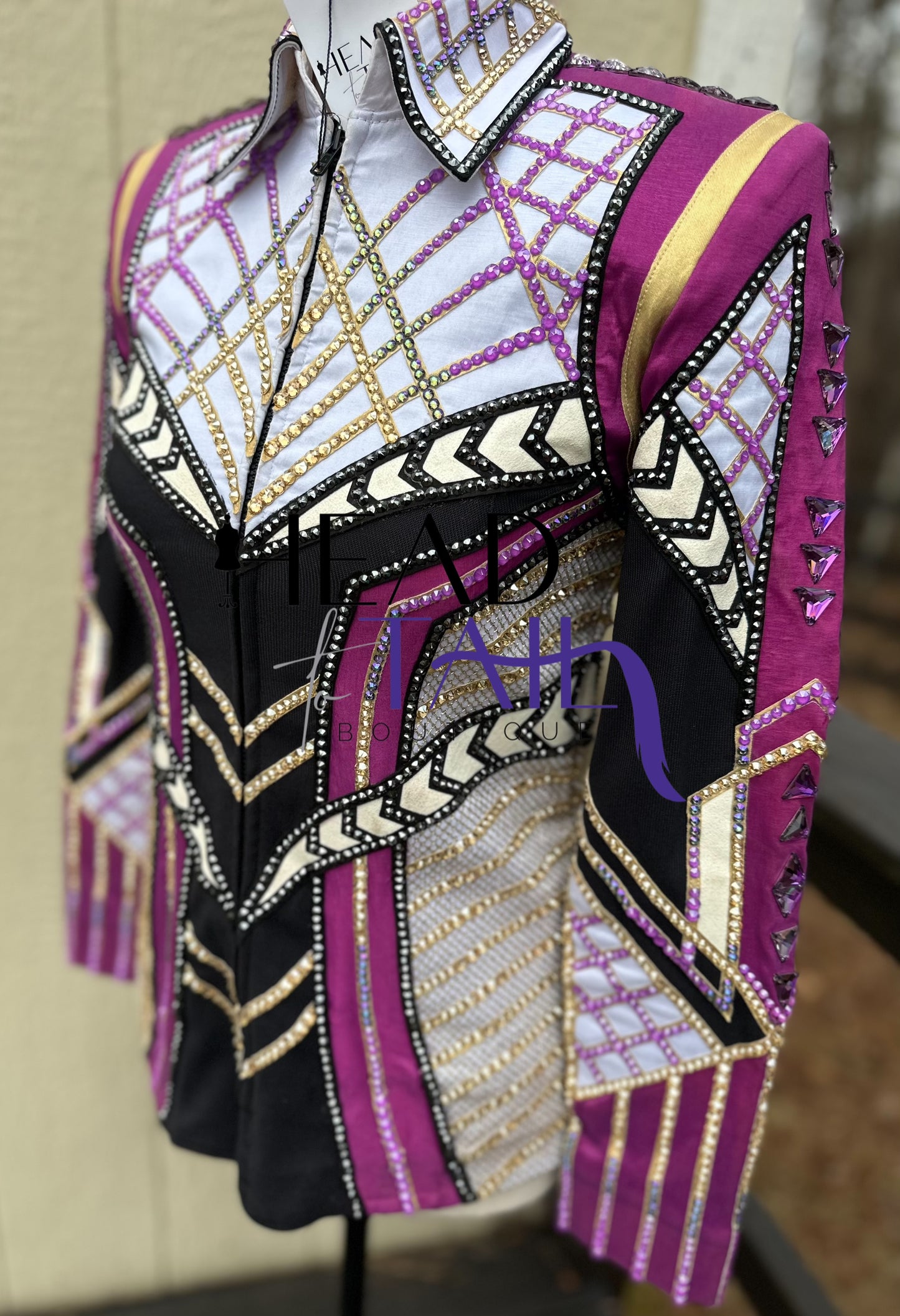 Unbridled Couture Showmanship, Horsemanship, Vest & Day Shirt Magenta Purple & Gold 4 Piece Set - YOUTH Large/ADULT XS